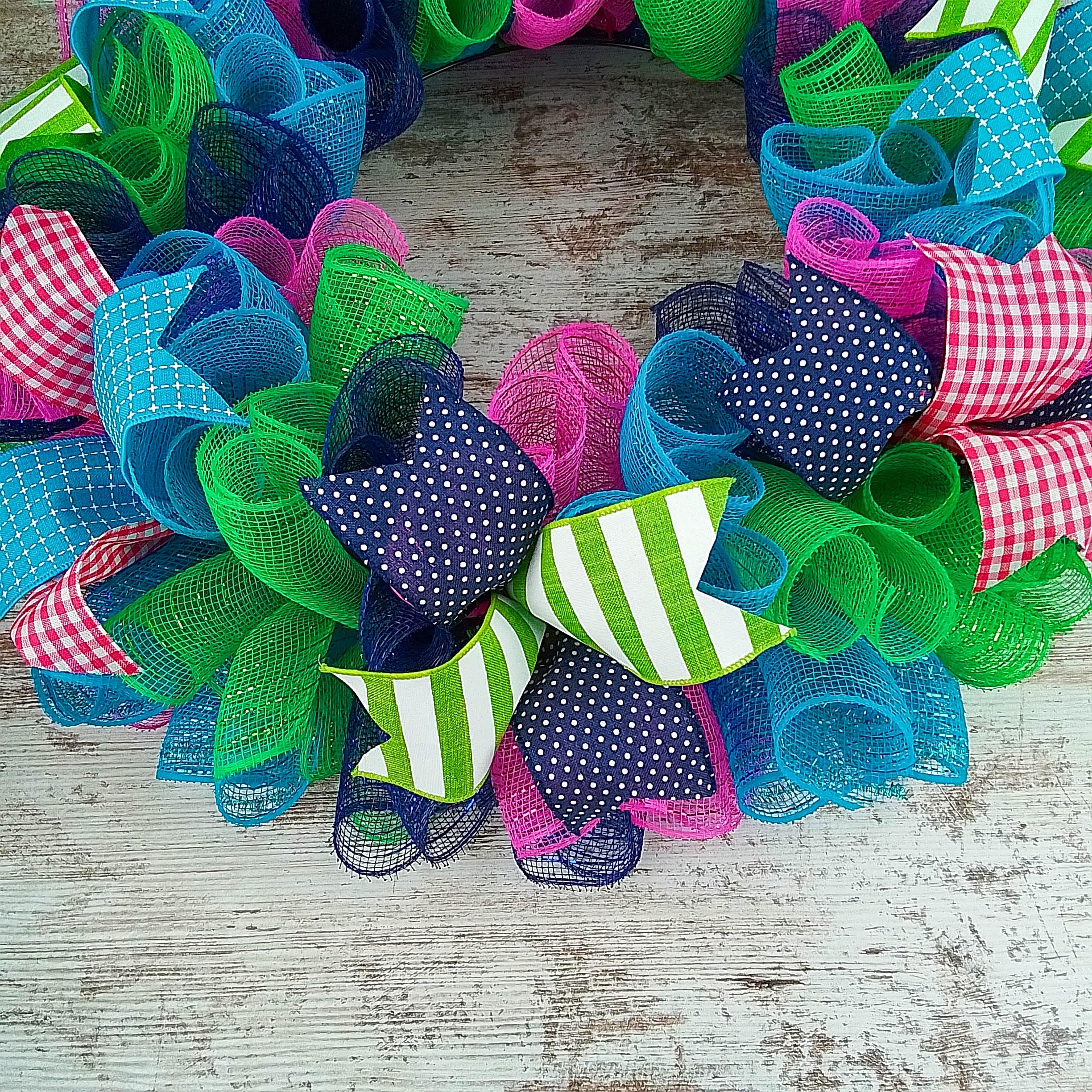 Monogram Everyday Wreath for Front Door - Summer Spring Floral Wreath in Pink, Turquoise, Navy Blue & Green | Perfect for Home Decor, Wedding, Party & Seasonal Celebration (P5)