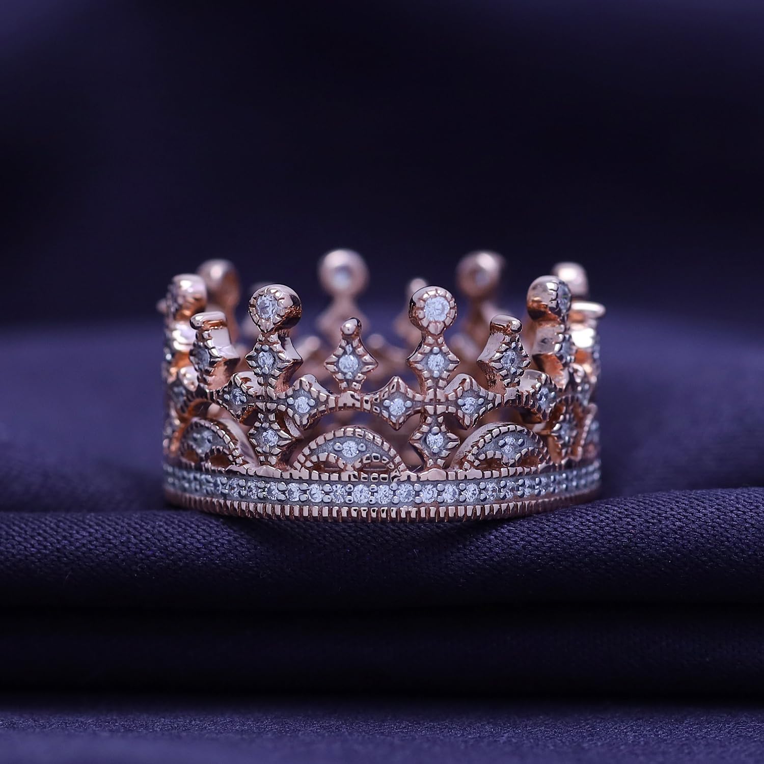 14K Gold Over Sterling Silver Cubic Zirconia Crown Ring - Elegant Round Royal Style Jewelry for Women | Perfect for Weddings, Prom, Anniversary Gifts & Special Occasions