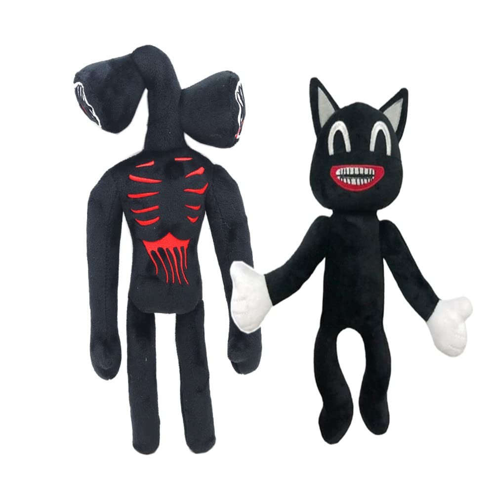 Yalt 11.8-inch 3D Cartoon Cat Plush Toy & 15.7-inch Double-Headed Monster Plush Pillow - Soft Stuffed Animals for Kids Room Decor, Halloween Gifts, and Cute Throw Pillows (2-Piece Set)