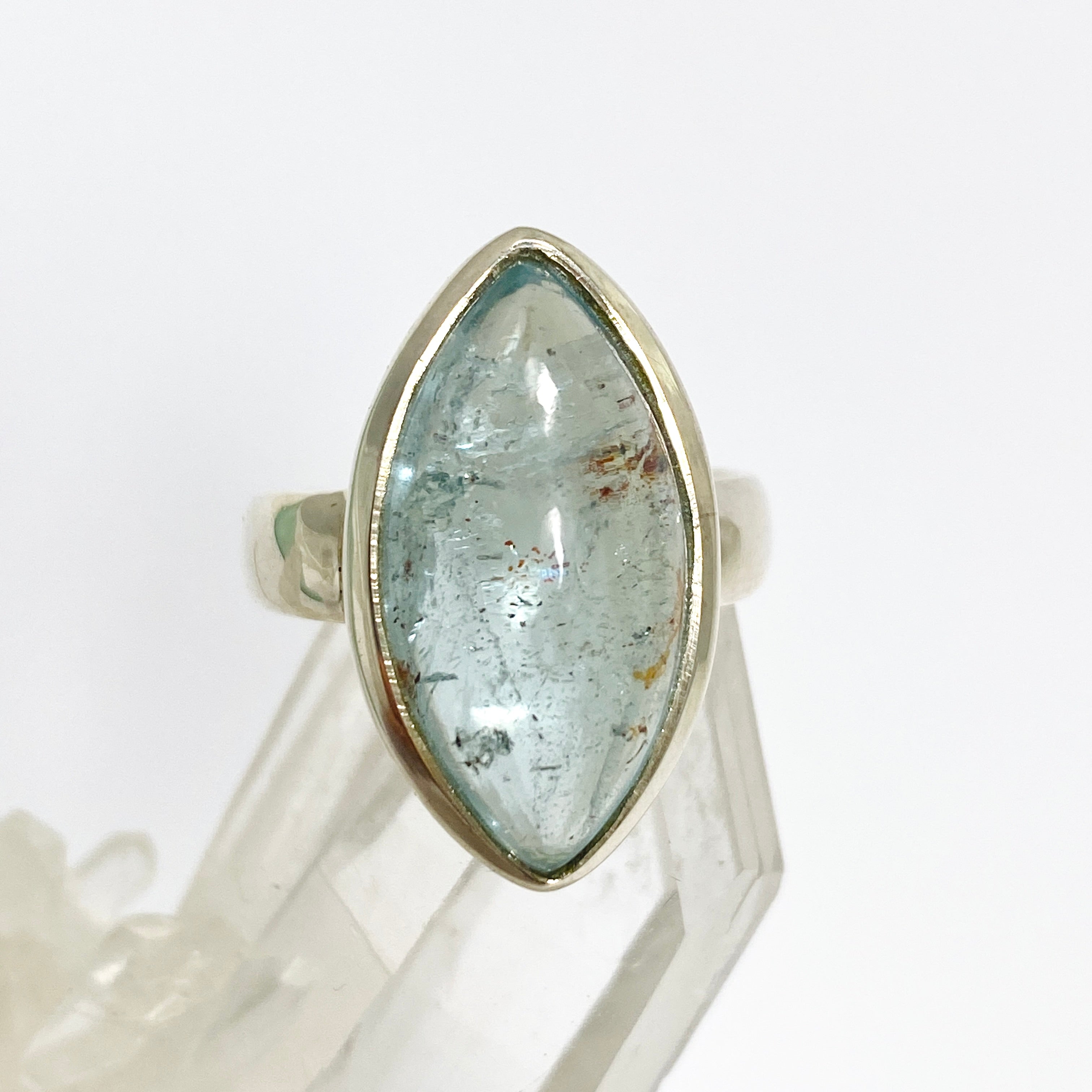 Aquamarine Marquise Cabochon Ring Size 7 - Sterling Silver Birthstone Jewelry for Women - Perfect for Engagement, Anniversary & Everyday Wear