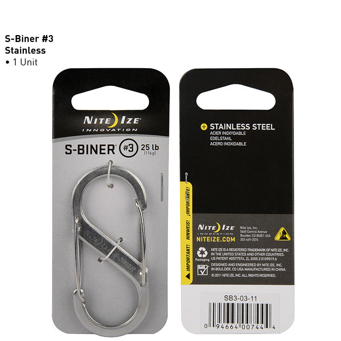 Nite Ize S-Biner Stainless Steel Carabiner Clip #3 - Heavy Duty Keychain Hook for Outdoor Gear, Keys, Backpacks & Camping Accessories