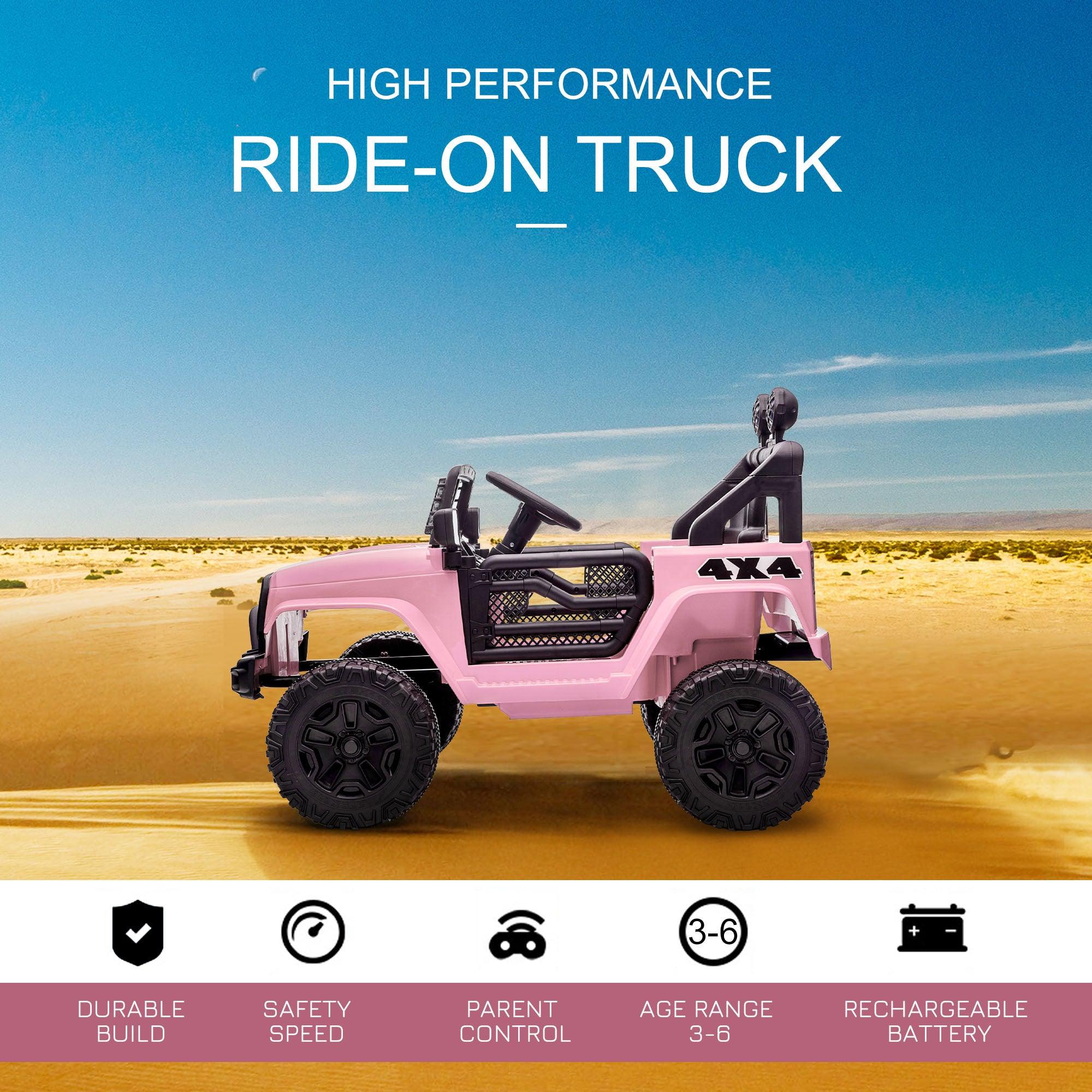 12V Kids Ride On Truck with Parent Remote Control - Electric Battery Powered Toy Car with Spring Suspension, Adjustable Speed, LED Lights & Horn - Pink Ride On Car for Boys & Girls | Perfect for Indoor Play, Backyard Fun & Birthday Gifts
