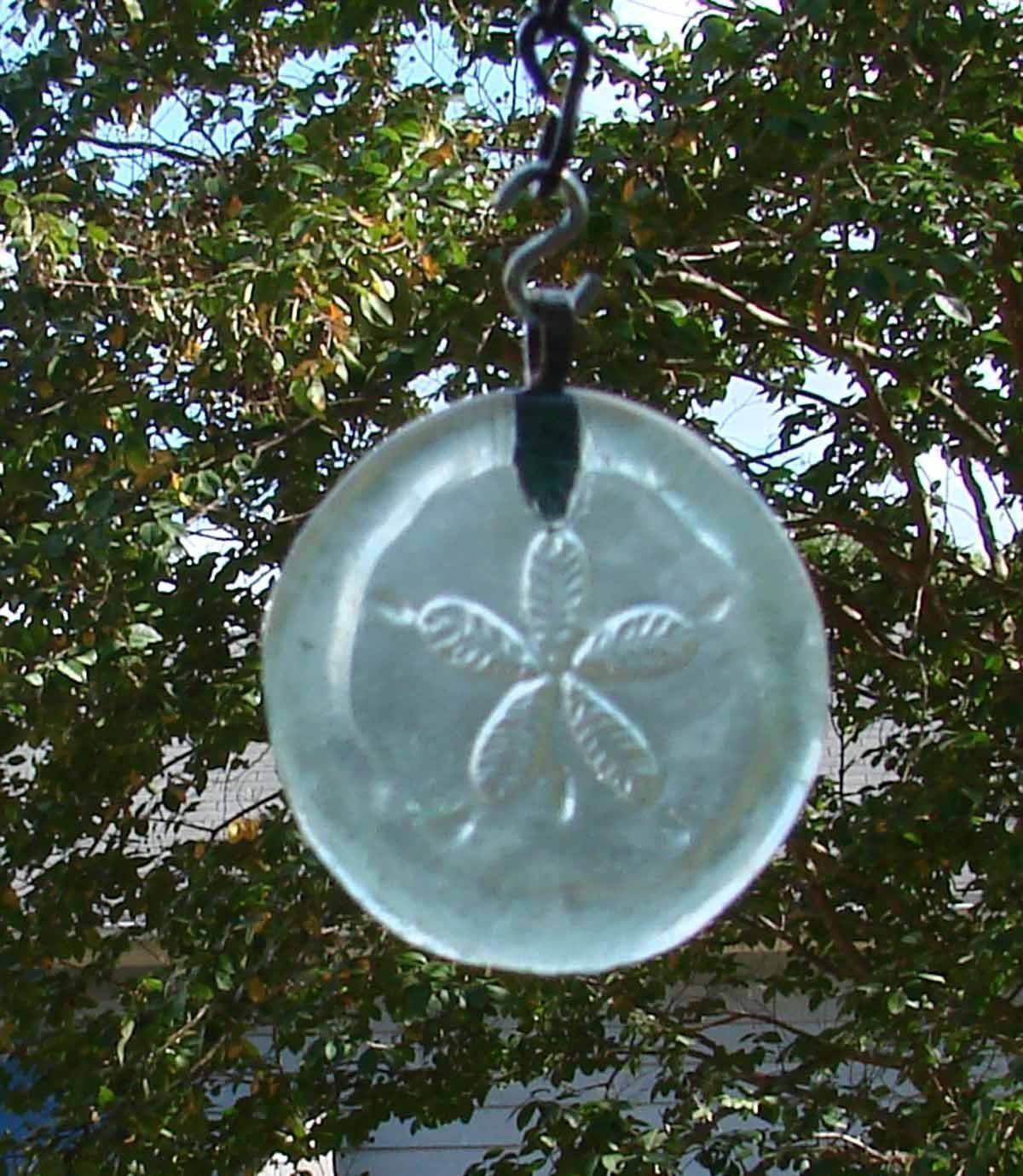 Handmade Upcycled Glass Coke Bottle Bottom Ornament - Sand Dollar Sun Catcher for Windows, Gardens & Home Decor