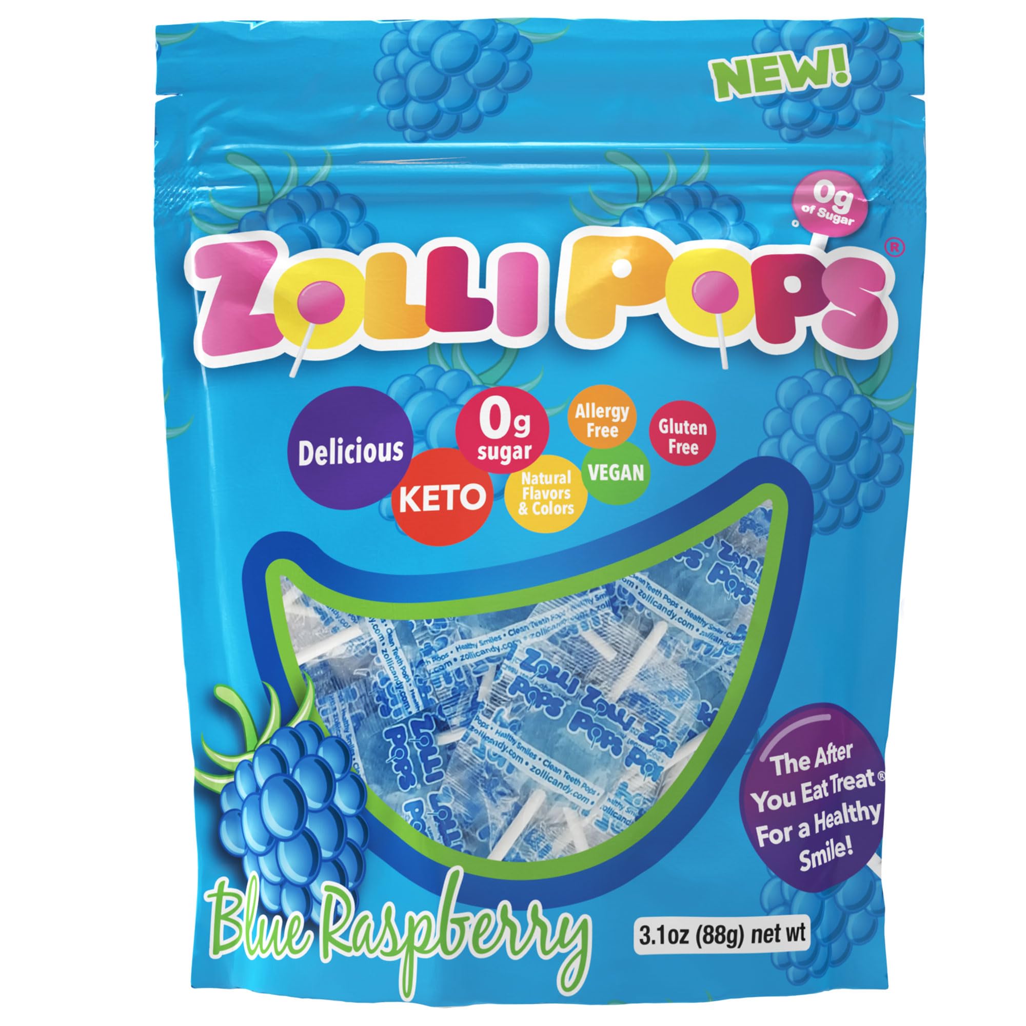 Sugar-Free Zolli Ball Popz Blue Raspberry Lollipops - Vegan, KETO & Diabetic Friendly Candy | Allergy-Free, Gluten-Free Treat for Kids & Adults | Perfect for Parties, Gifts & Healthy Snacking