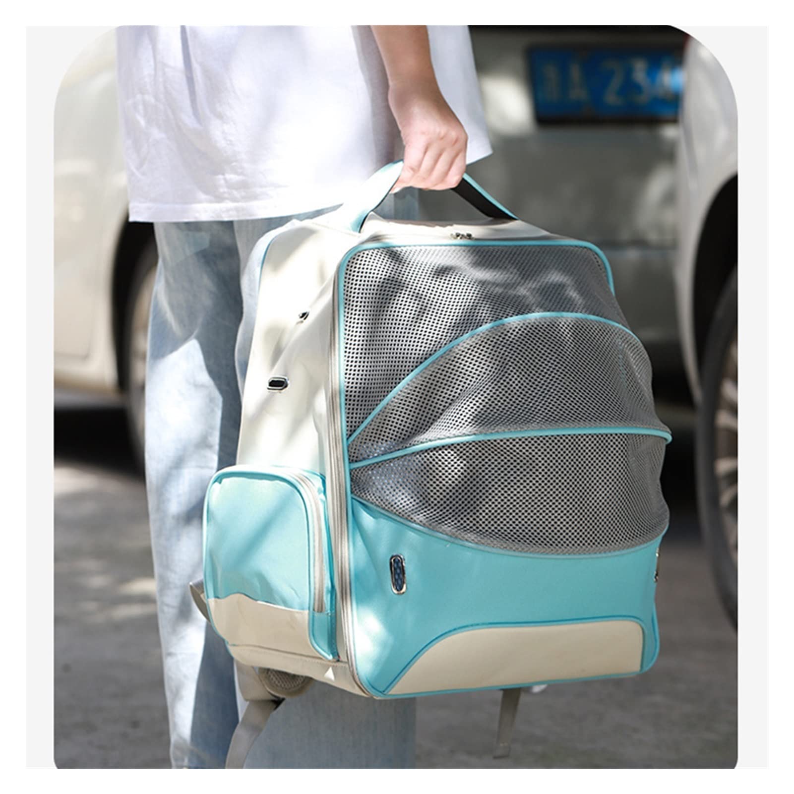 Hyonlla Large Pet Backpack Carrier - Breathable Travel Backpack for Small Dogs & Cats, Portable Shoulder Bag for Outdoor Adventures (36x33x43cm, Blue) - Perfect for Hiking, Air Travel & Vet Visits