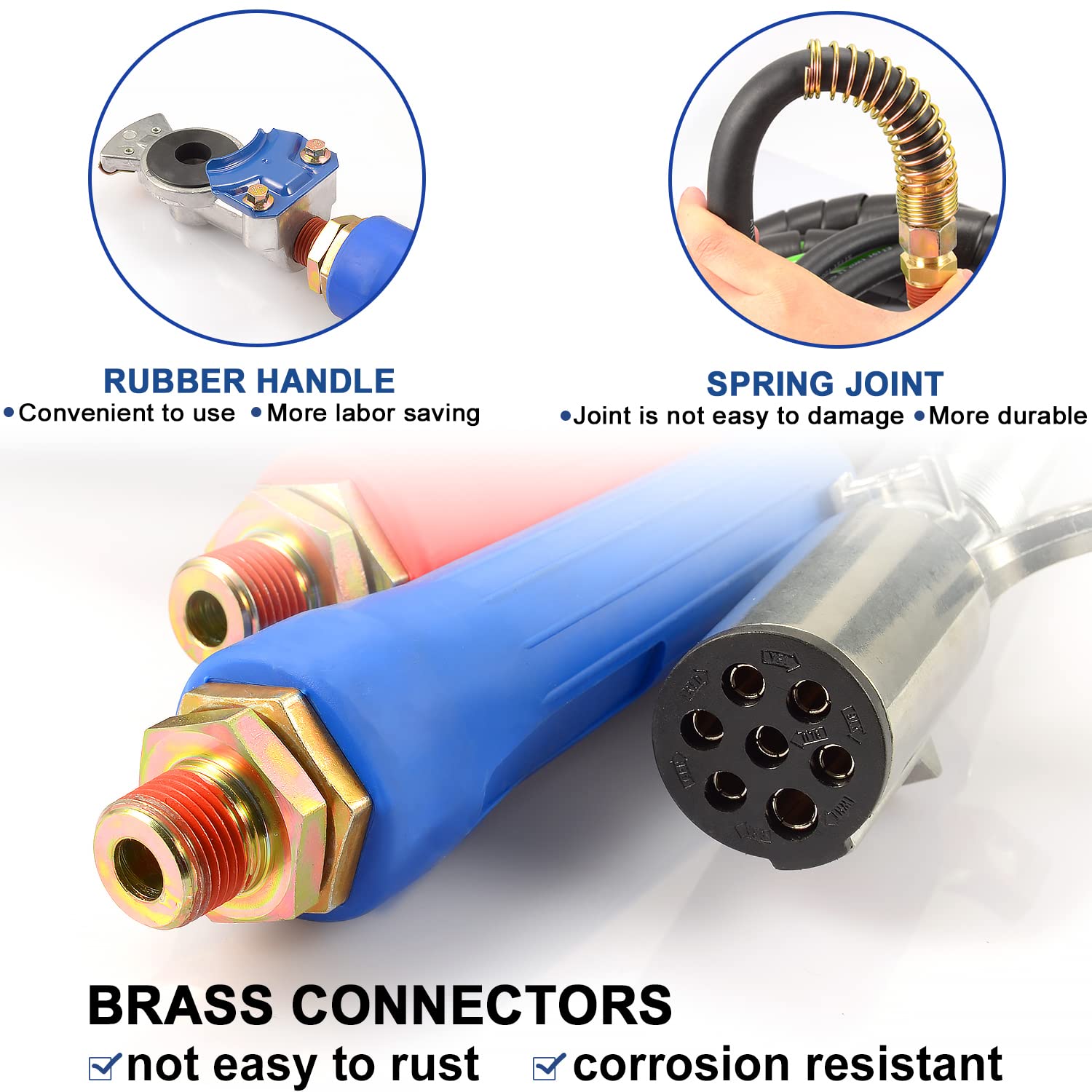 15ft 3-in-1 Wrap Air Power Line with 7-Way Glad Hand Air Hose | ABS Semi Truck Air & Electrical Hose Assembly for Tractor Trailers (TR813215) | Heavy-Duty Brake & Electrical System Connection for Long-Haul Trucks