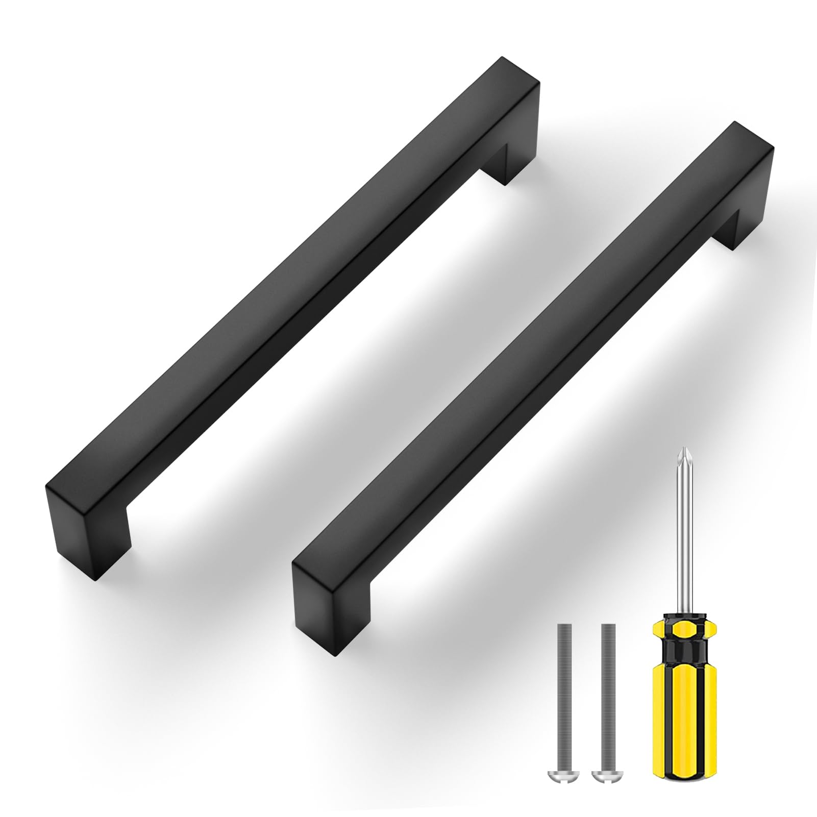 BAFAFOIE 30 Pack Matte Black Square Kitchen Cabinet Handles - Stainless Steel Cabinet Pulls 6 1/4