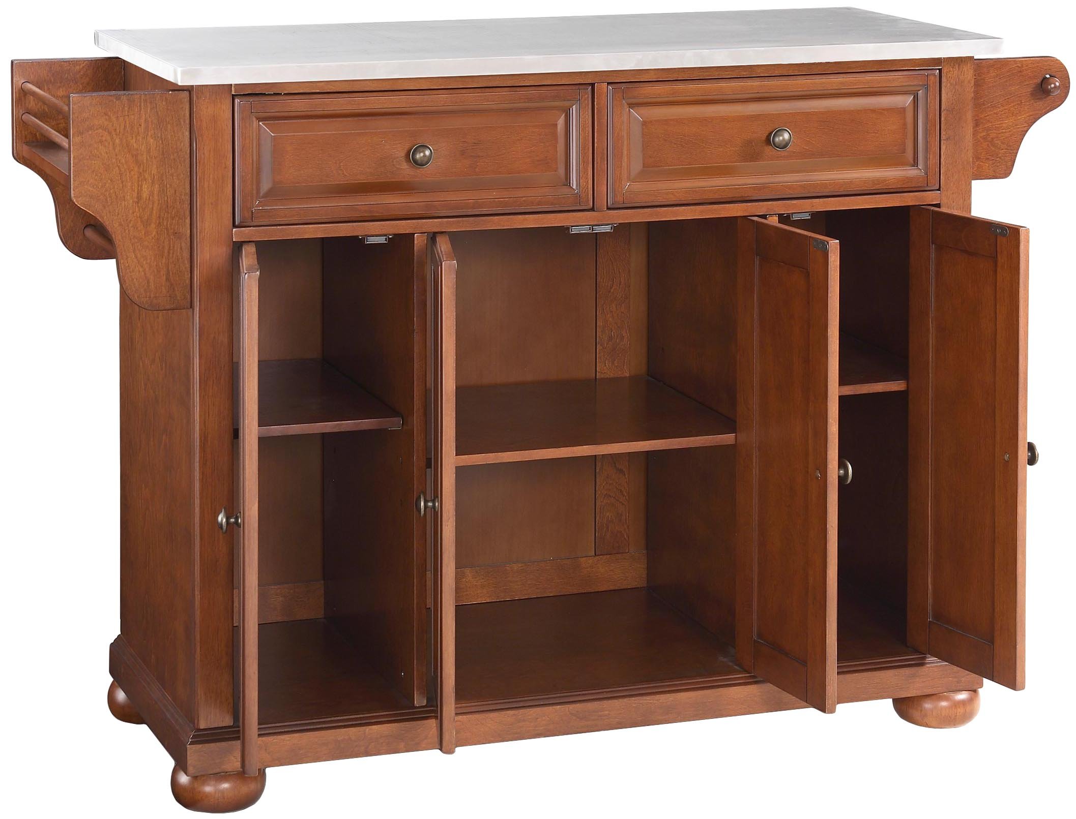 Crosley Alexandria Stainless Steel Rolling Kitchen Island Cart with Storage & Spice Rack - Cherry Finish for Modern Kitchens, Small Spaces & Entertaining