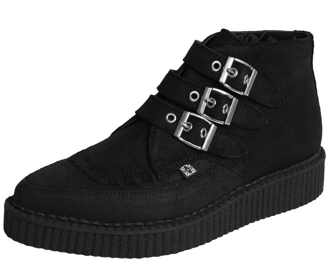 T.U.K Black Suede 2 Buckle Punk Creeper Boots for Women - Vintage Gothic Ankle Booties for Casual Wear & Night Out