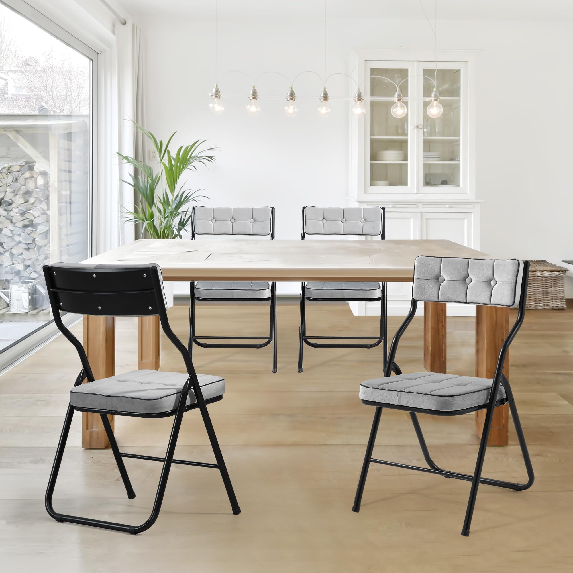 HOMEFUN 4 Pack Padded Folding Chairs with Cushion - Foldable Dining Chairs for Kitchen, Office, Wedding & Party - Portable Extra Seating for Guests (Gray) - Perfect for Indoor & Outdoor Events, Camping & Home Use