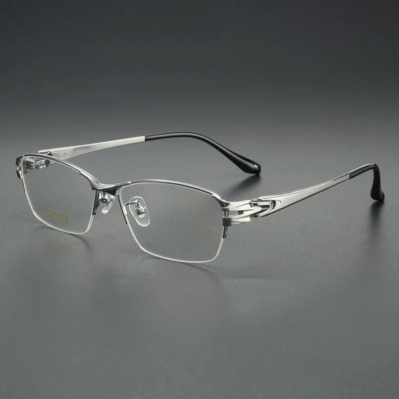 Aror Men's Semi-Rimless Square Titanium Eyeglasses Frame 96156 - Lightweight Durable Glasses for Work, Reading & Everyday Wear