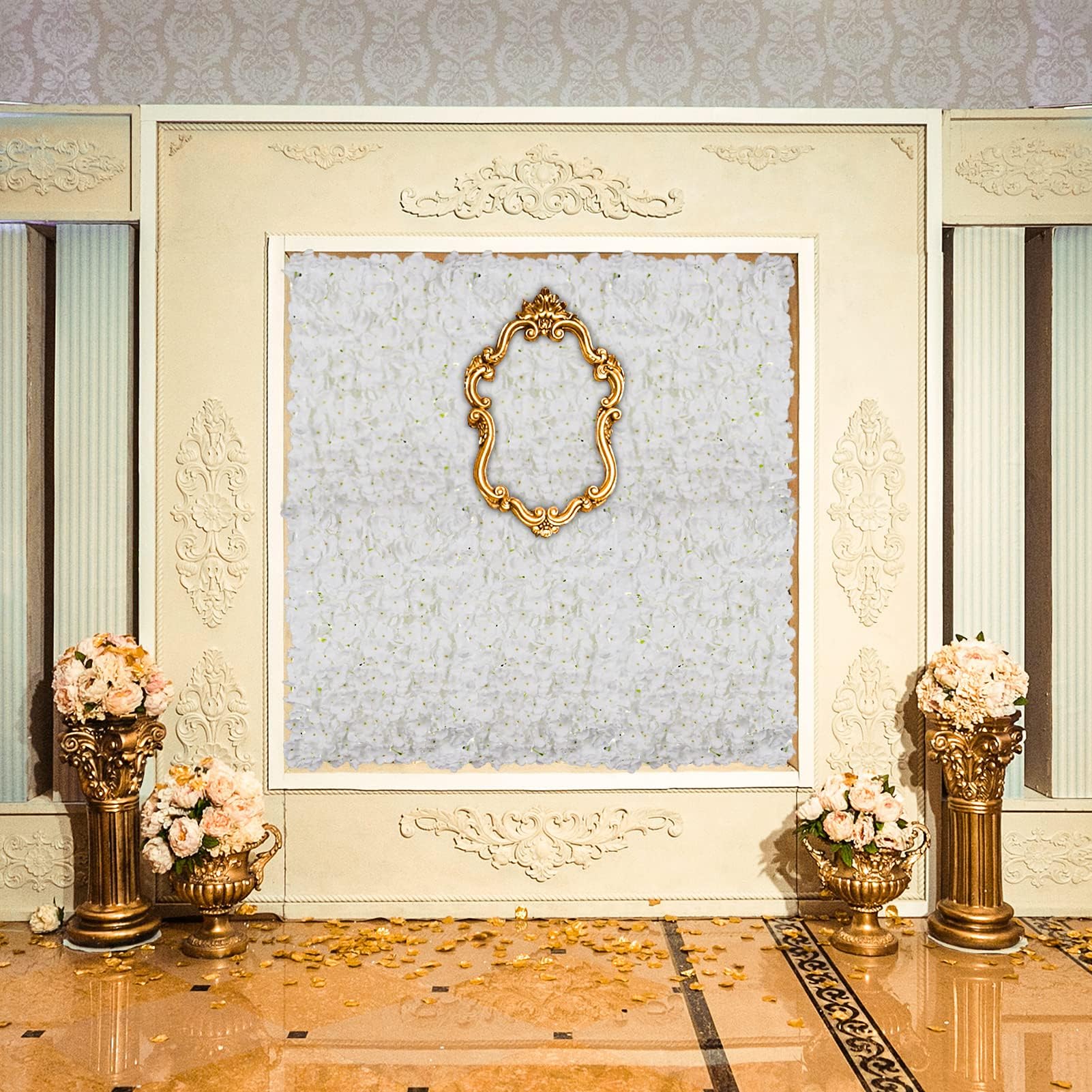 BLOSMON 6-Pack White Artificial Hydrangea Flower Wall Panels (24