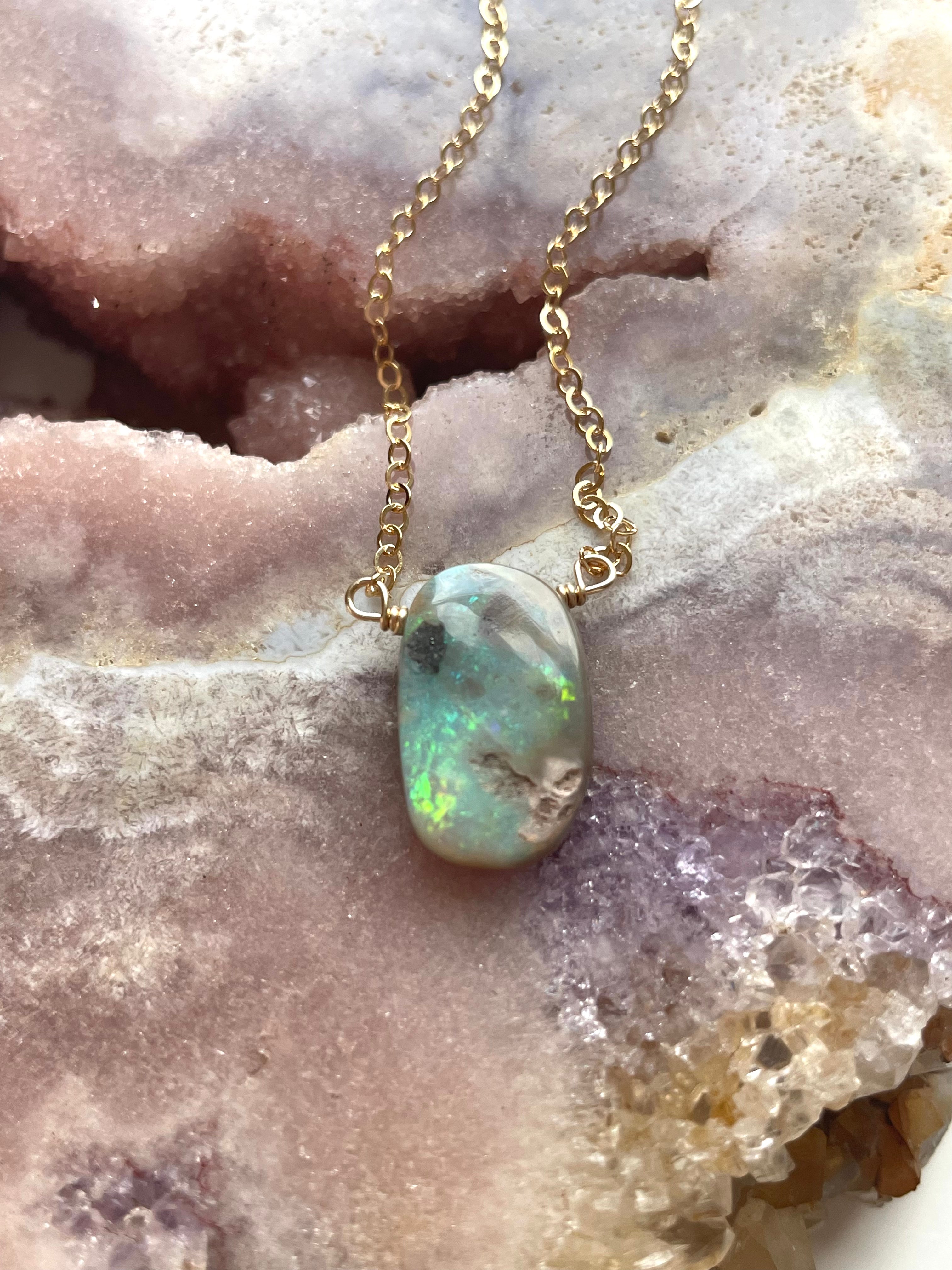 Exquisite Australian Opal Pendant Necklace - 14K Gold Filled Elegant Jewelry for Women | Perfect Gift for Birthday, Anniversary & Special Occasions