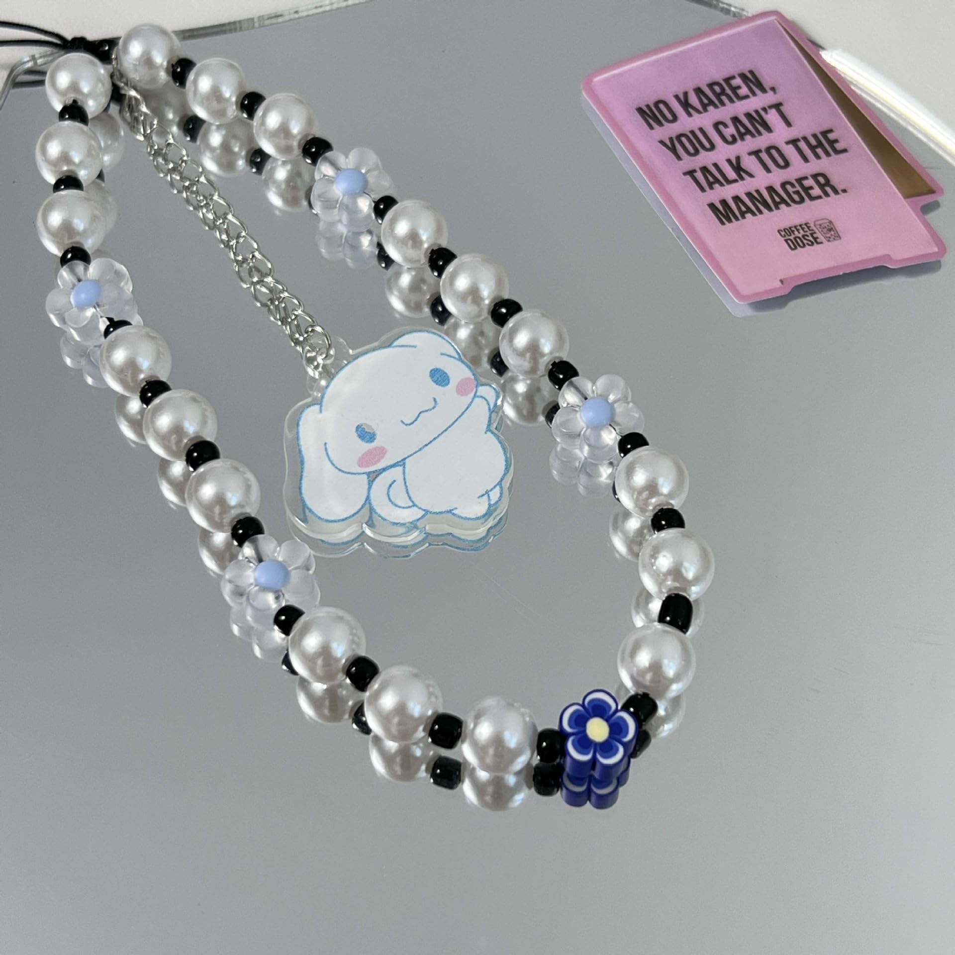 Handmade Beaded Phone Charm with Gemstones - Blue Big Dog Design Phone Lanyard, Wrist Strap & Keychain for Women and Girls | Perfect for Smartphones, Keys, ID Cards & Everyday Accessories