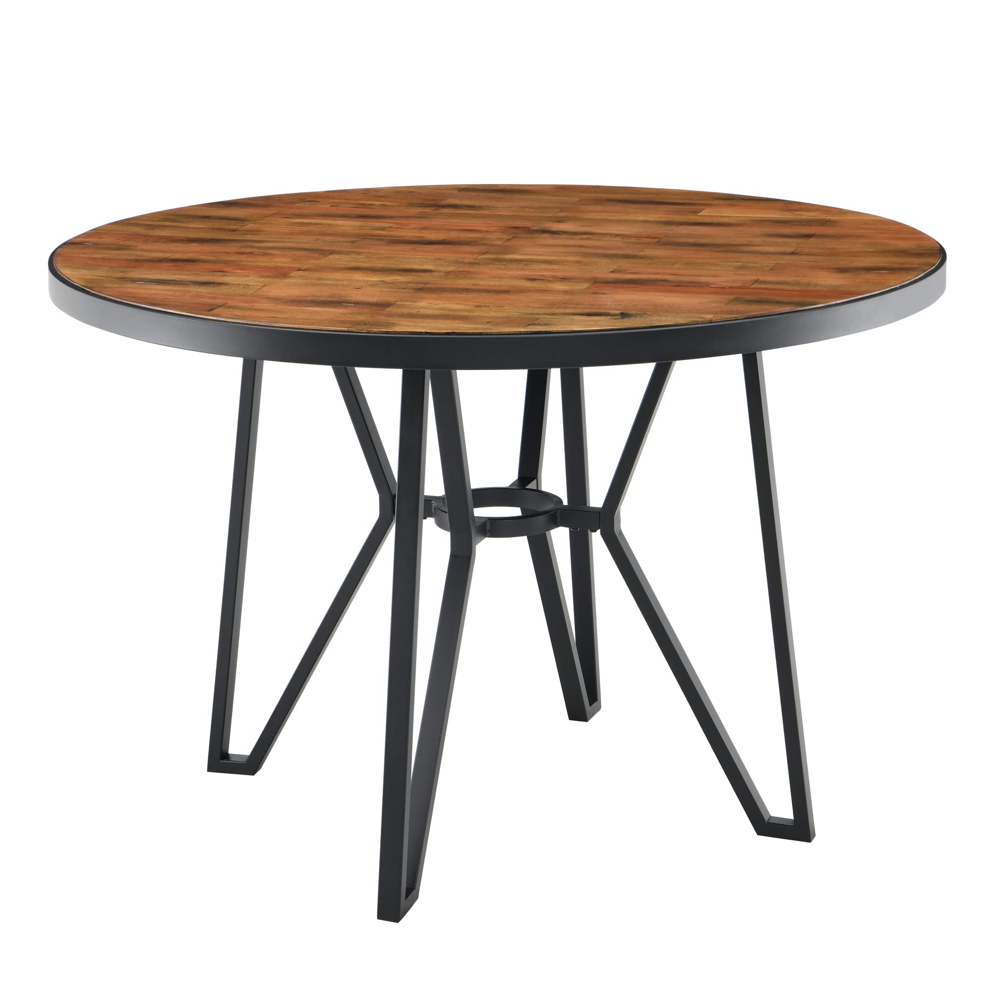 Solid Wood Round Kitchen Dining Table 45 Inch - Mid Century Modern Counter Height Table with Cross Metal Legs, Rustic Brown - Easy Assembly for Living Room, Dining Room, Kitchen - Perfect for Family Gatherings, Dinner Parties & Small Spaces (YCZ2012-45RC)