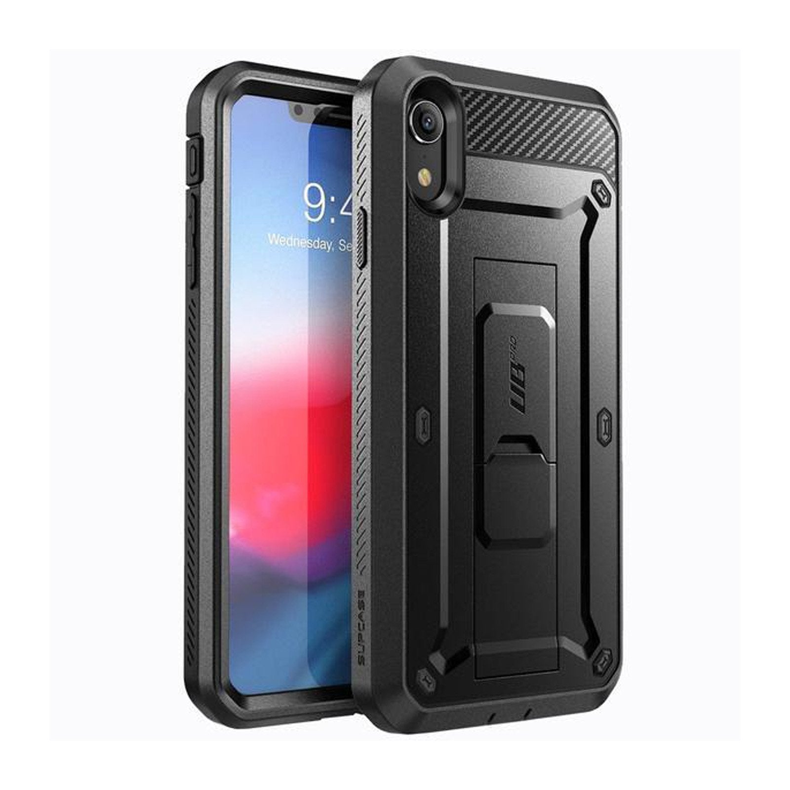 iPhone XR Unicorn Beetle Pro Full Body Holster Case - Heavy Duty Shockproof Cover with Built-in Screen Protector, Metallic Red - Perfect for Outdoor, Work & Extreme Sports Protection