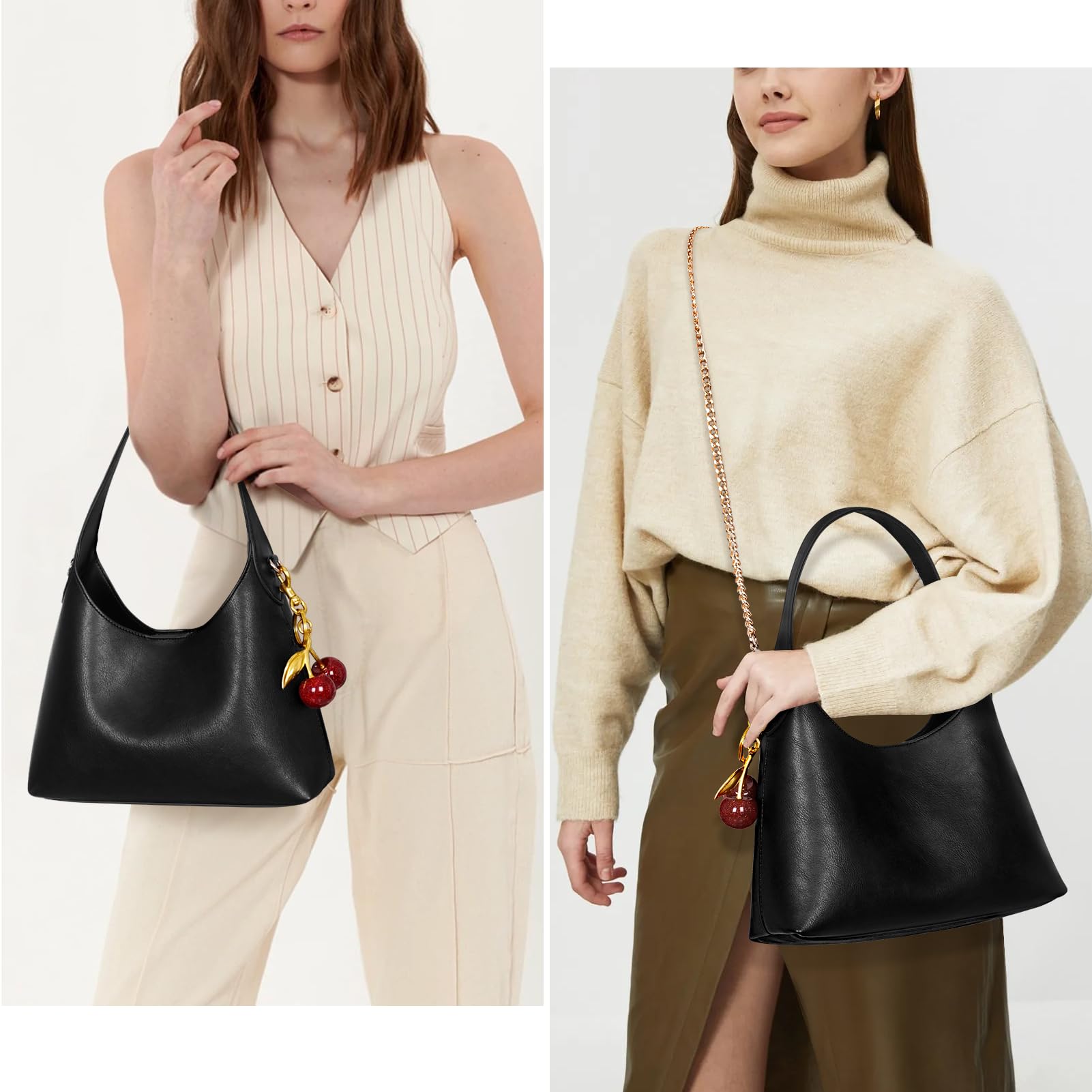 Trendy Women's Hobo Purse - Genuine Leather Shoulder Bag & Crossbody Tote - Small Cherry Retro Handbag for Fall Fashion | Perfect for Work, Travel & Everyday Use