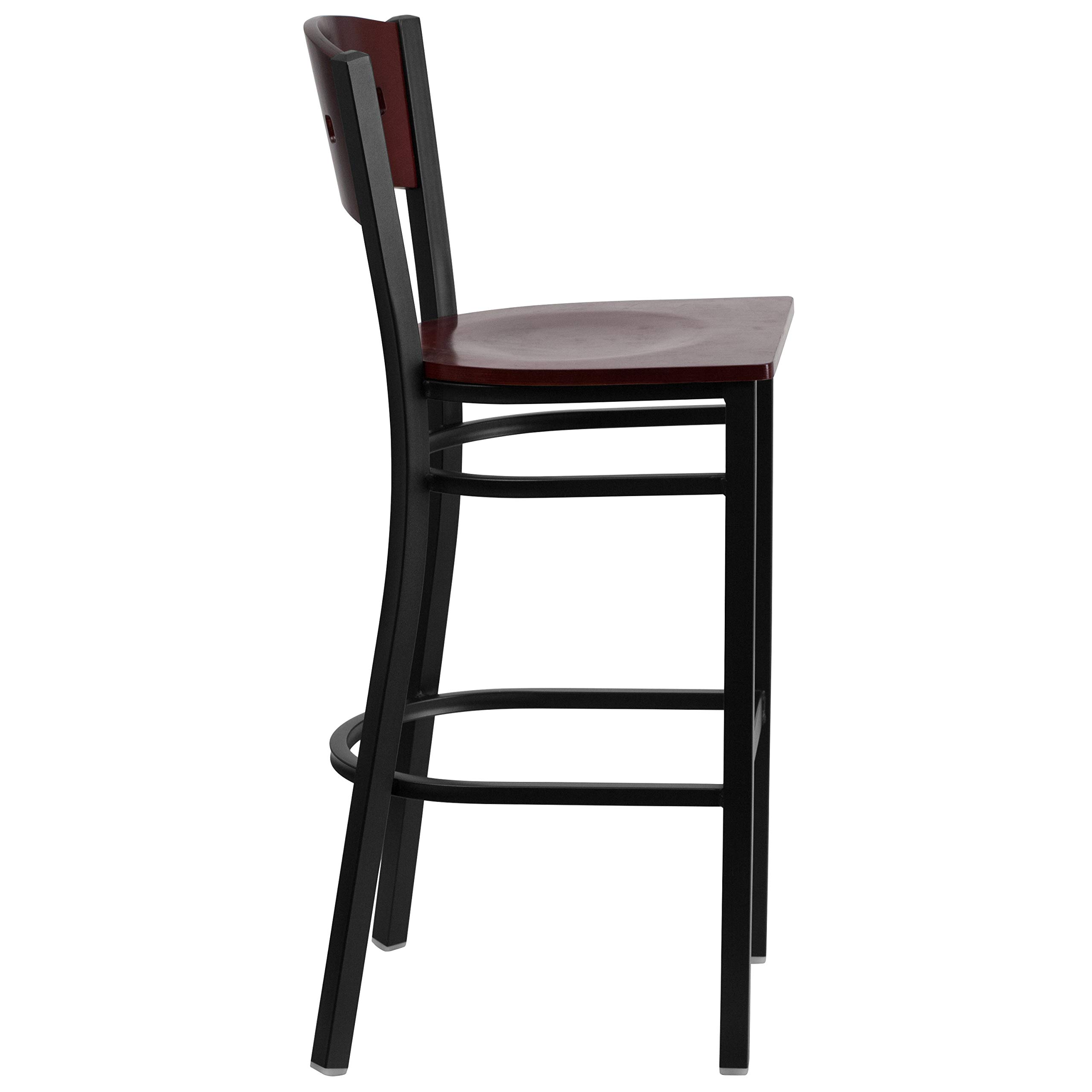 Flash Furniture 2-Pack HERCULES Series Black Metal Bar Stools with Mahogany Wood Seat & Back - 24