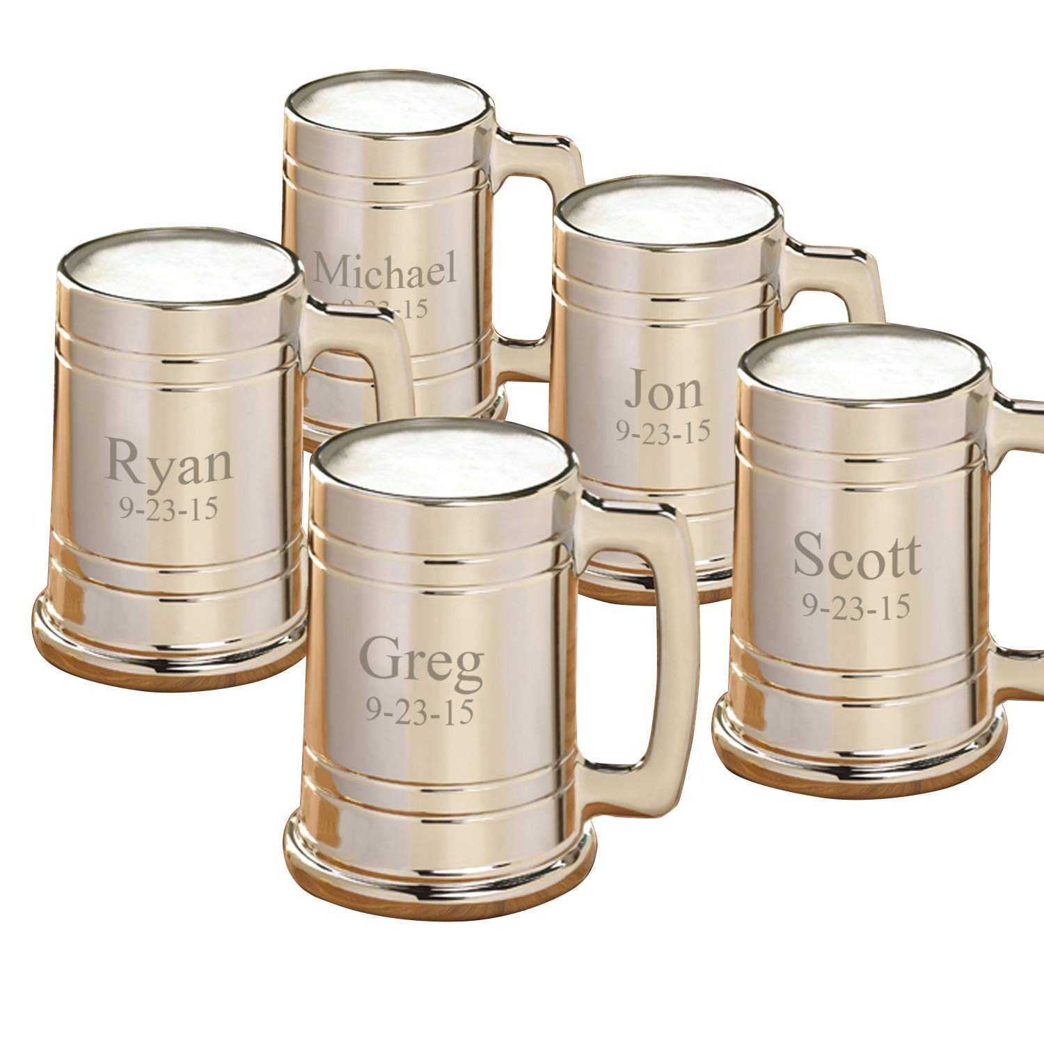 Personalized Gunmetal Beer Mug Set of 5 - Custom Engraved with Name & Monogram for Dad, Grandpa, Husband - Unique 60th Birthday & Christmas Gift for Men, Boyfriend, Teacher - Perfect for Father's Day, Retirement Parties & Man Cave Decor