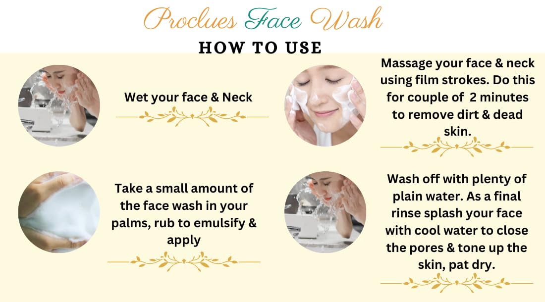 Proclues Refreshing & Deep Cleansing Pro-Active Face Wash with Herbal Extracts - Fights Pimples, Brightens Skin, Reduces Dark Spots & Improves Texture (150ml) | Gentle Daily Cleanser for Oily, Acne-Prone & Sensitive Skin
