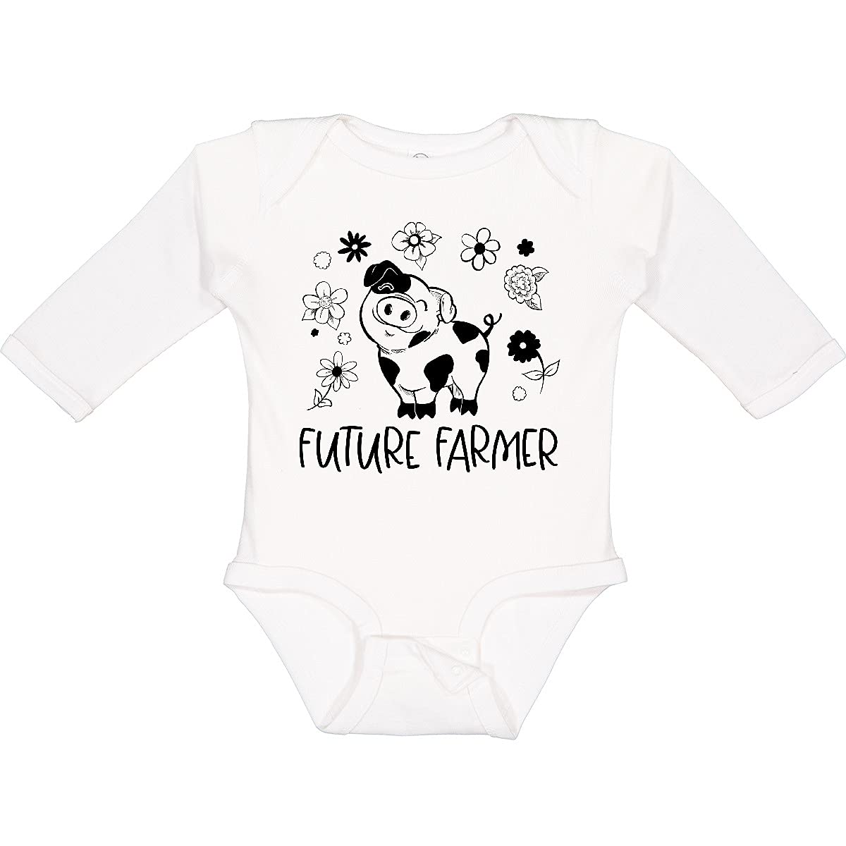 Inktastic Future Farmer Cute Pig and Flowers Long Sleeve Baby Bodysuit - Adorable Farm-Themed Outfit for Infants, Photo Shoots & Playtime