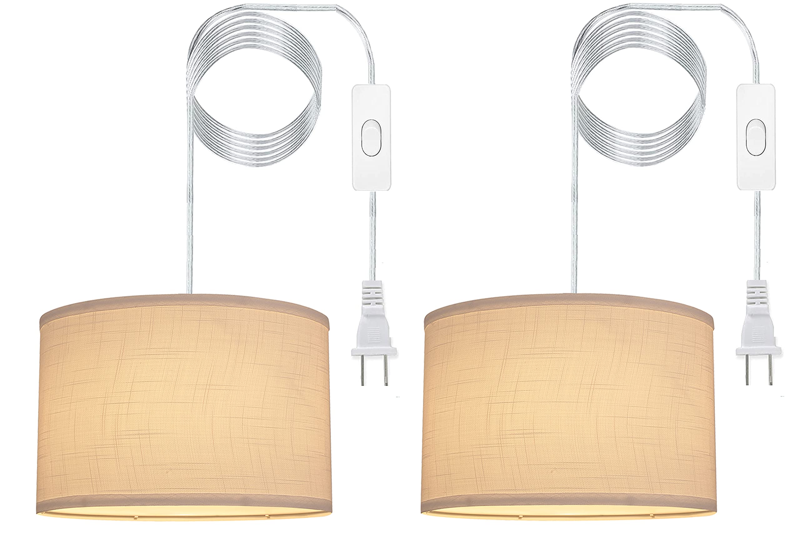 Plug in Pendant Light with Linen Shade - Hanging Light Fixture with On/Off Switch & Included Bulb - Modern Plug-in Ceiling Lamp for Bedroom, Living Room, Dining Room & Kitchen - Perfect for Home Decor, Dorm Rooms and Cozy Reading Nooks