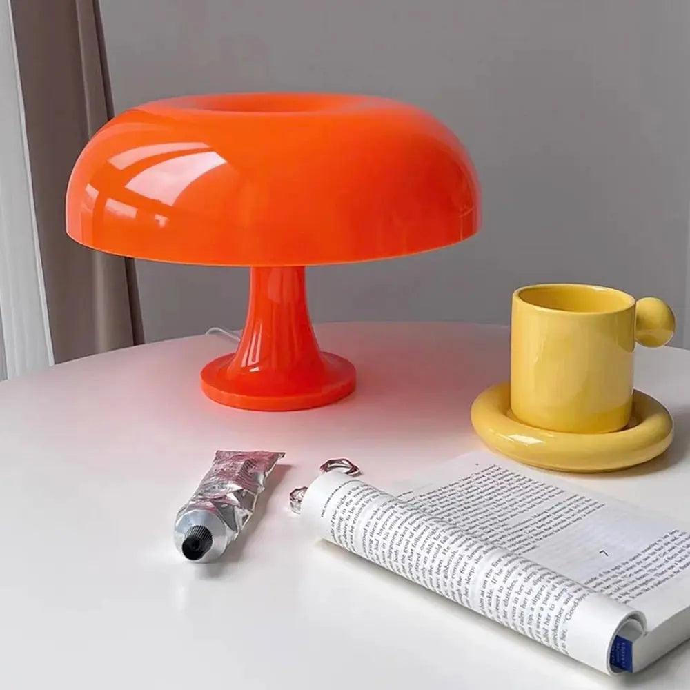 Modern Mushroom Table Lamp - Orange & White Nightstand Light for Bedroom, Living Room, Nursery | Soft Glow Accent Lighting for Cozy Home Decor