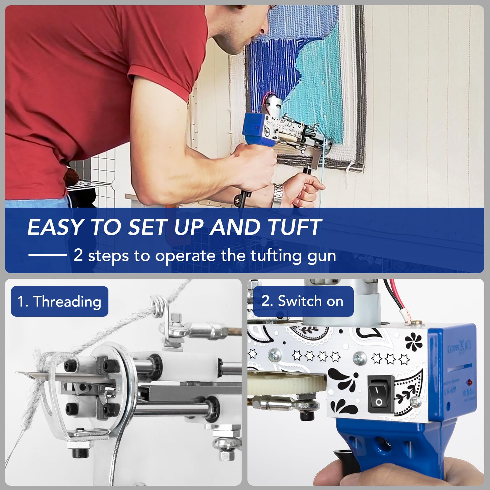 Justuft Rug Tufting Gun Kit - 2 in 1 Carpet Making Machine with Trimmer & Shaver - DIY Rug Punch Needle Tool for Home Decor, Wall Hanging & Craft Projects (Blue)
