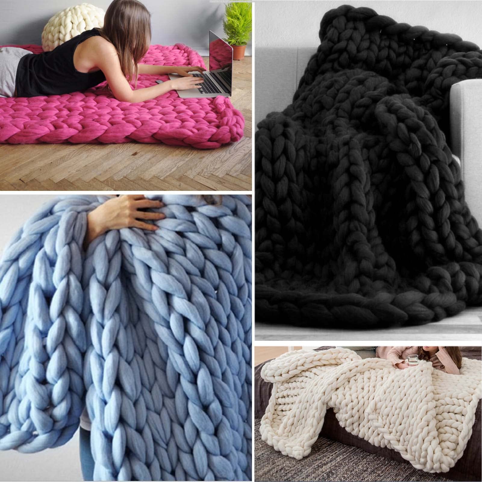 47x59in Handmade Chunky Knit Blanket - Soft Warm Cozy Oversized Throw for Couch, Sofa & Bed - Machine Washable Bulky Yarn Blanket - Perfect for Living Room, Bedroom & Winter Nights