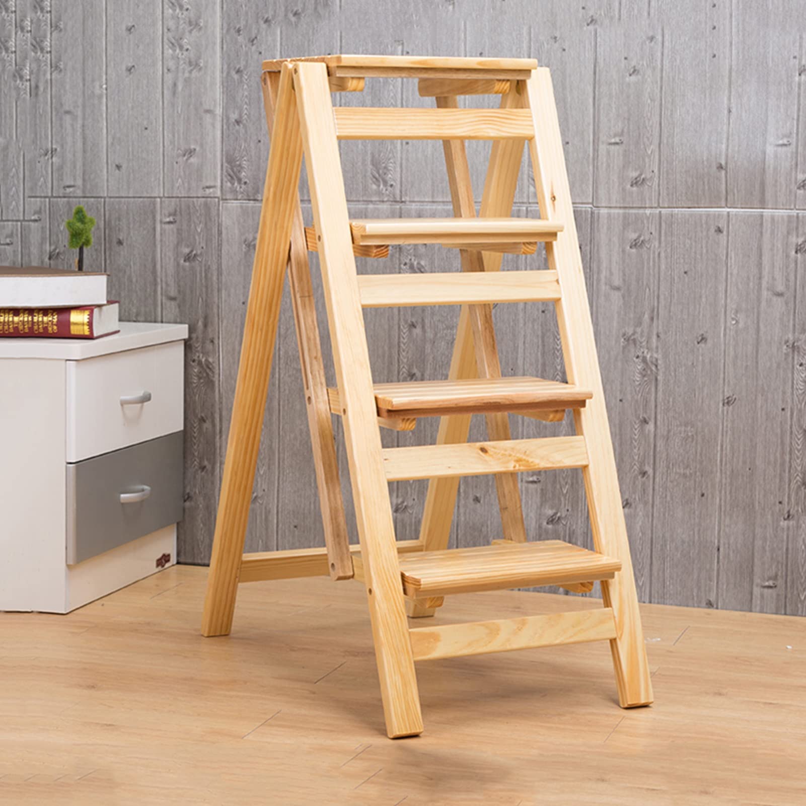 XHALERY Portable Folding Step Stool Ladder - Non-Slip Compact Wooden Step Stool for Home, Library, Kitchen, and Office - Safe and Sturdy Household Ladder for Climbing and Reaching High Places