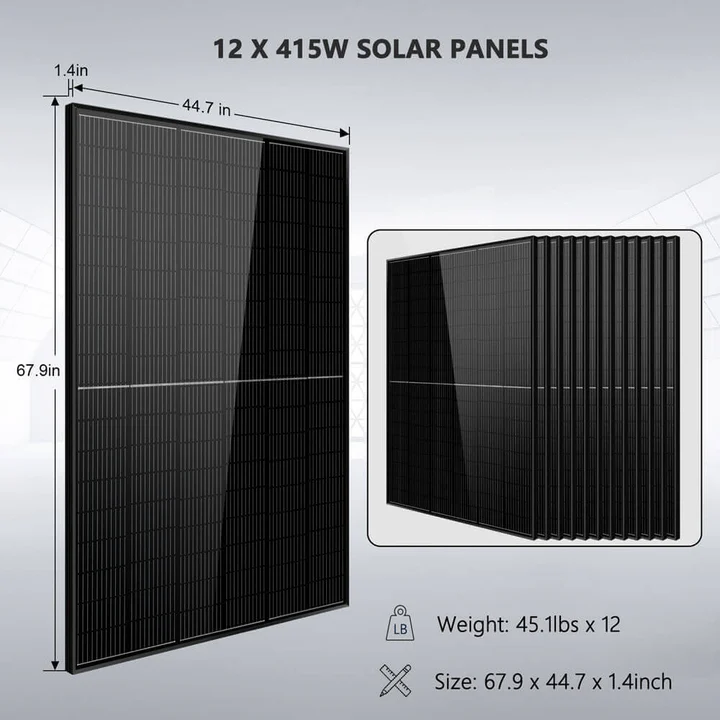 SunGoldPower 10kW Off Grid Solar Kit with 20.48kWh Lithium Battery & 12x415W Solar Panels | 48VDC 120VAC/240V Powerwall System | Perfect for Home Backup, RV & Remote Power Supply