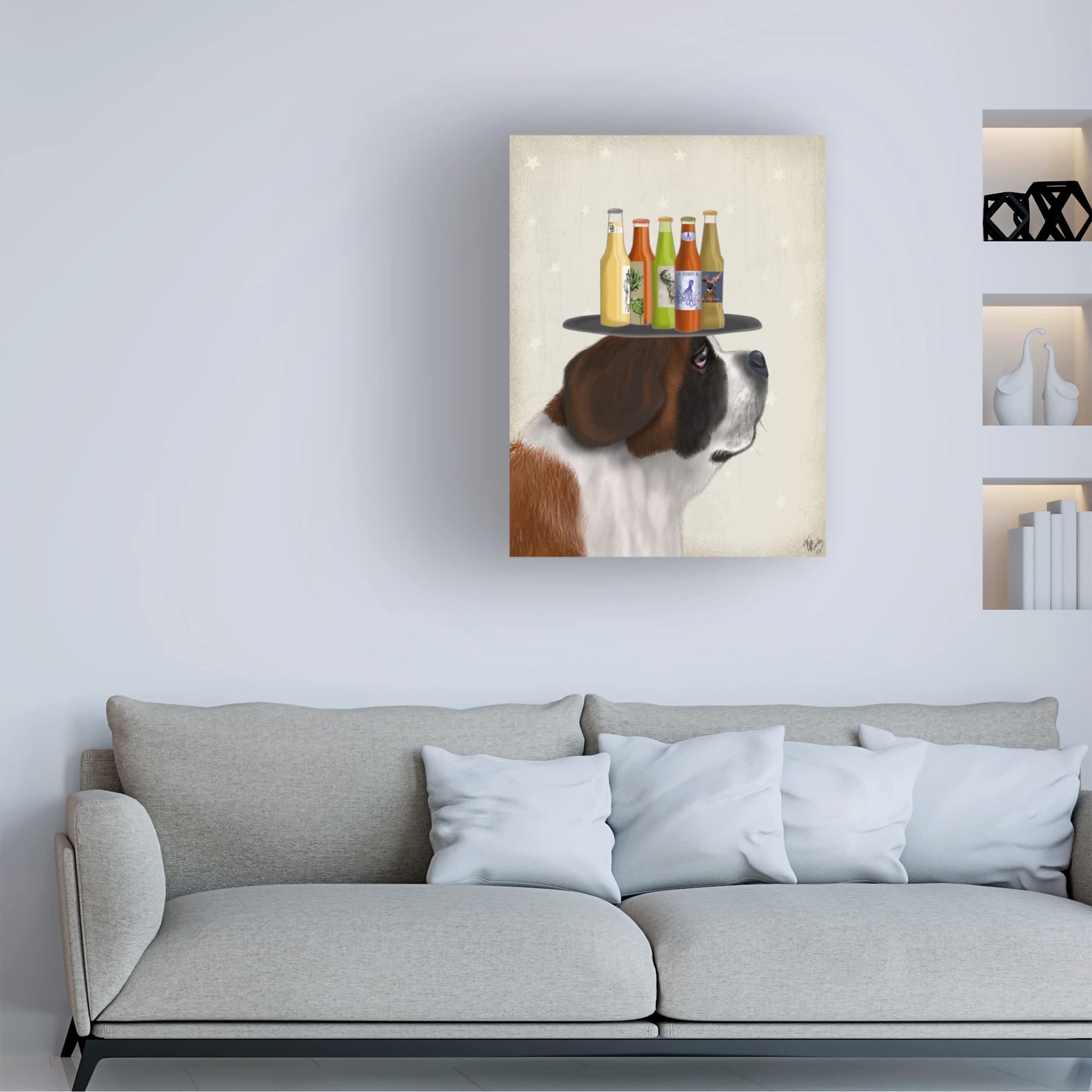 Fab Funky 'St Bernard Beer Lover' Canvas Wall Art Print - Dog Lover Gift, Home Bar Decor, Living Room & Man Cave Wall Decor - Perfect for Beer Enthusiasts & Pet Lovers
