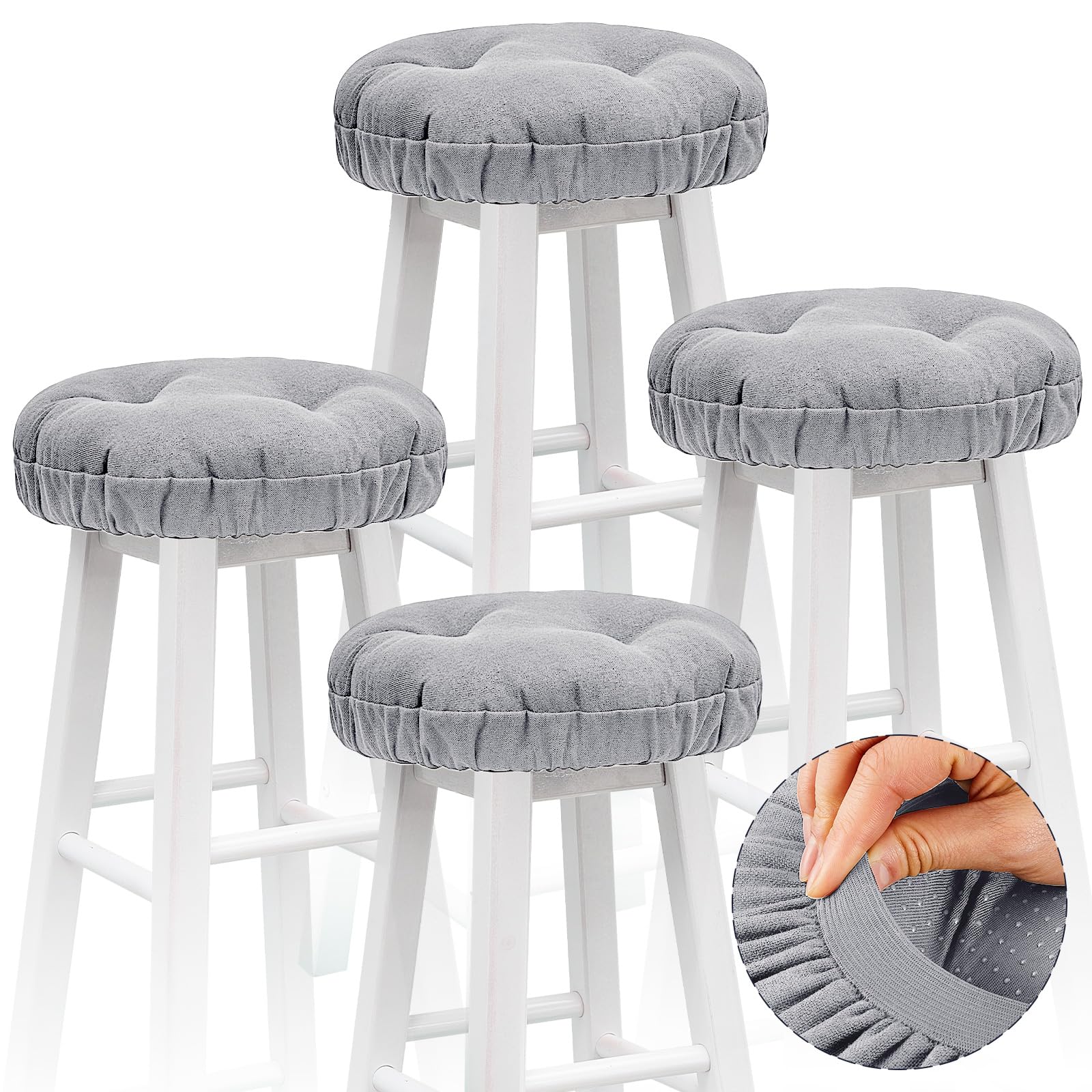 Marsui 4-Piece Soft Round Bar Stool Covers with Elastic Band - Non-Slip Padded Seat Cushions for Kitchen, Dining & Bar Chairs (12 Inch, Light Gray) - Perfect for Home, Restaurant & Office Use