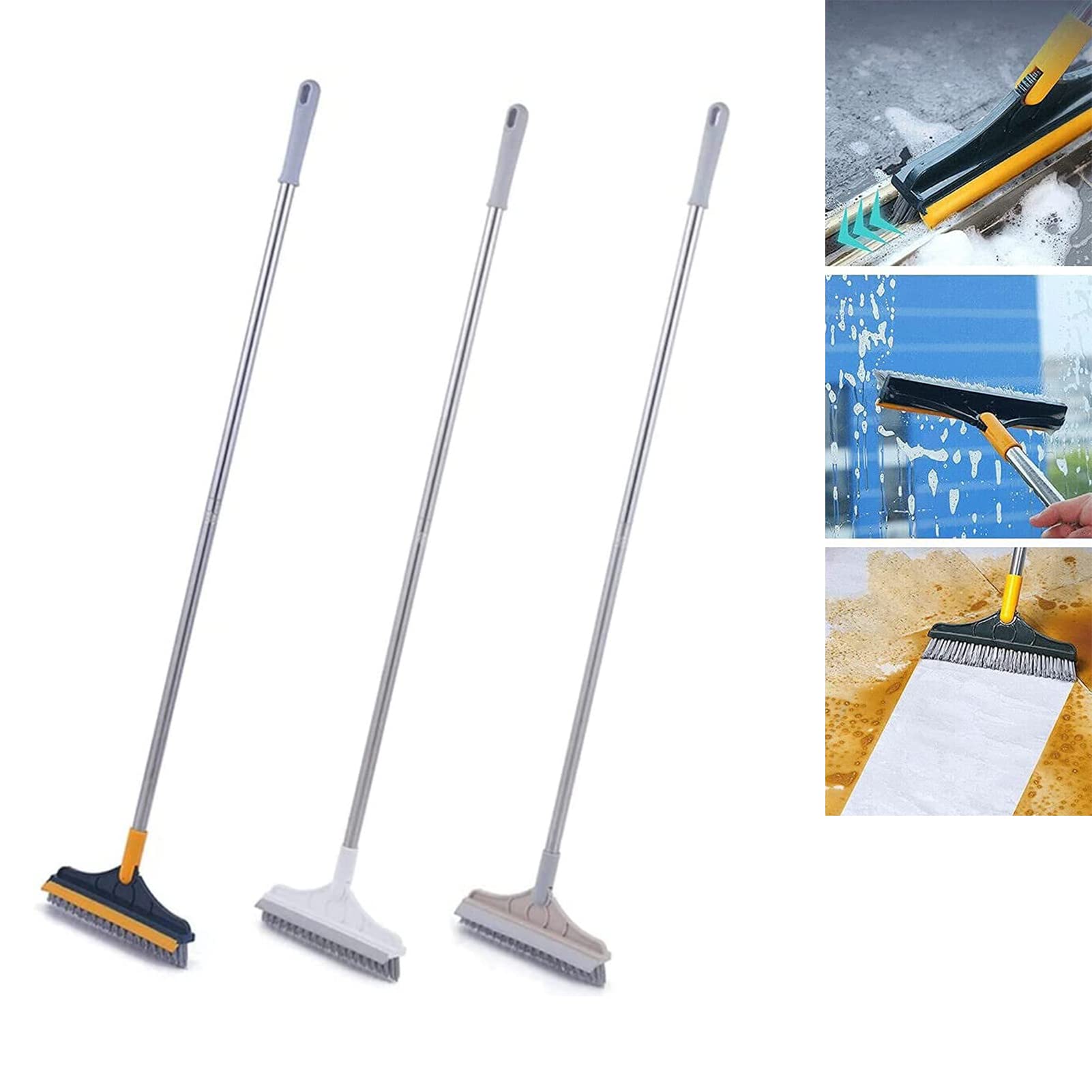 2 in 1 Floor Scrub Brush - V-Shaped Cleaning Brush with Long Handle & 120° Rotating Head, Removable Scrubber with Squeegee for Bathroom, Kitchen, Tile Floors & Wall Crevices - Perfect for Deep Cleaning Showers, Bathtubs, Grout Lines and Hard-to-Reach Corners