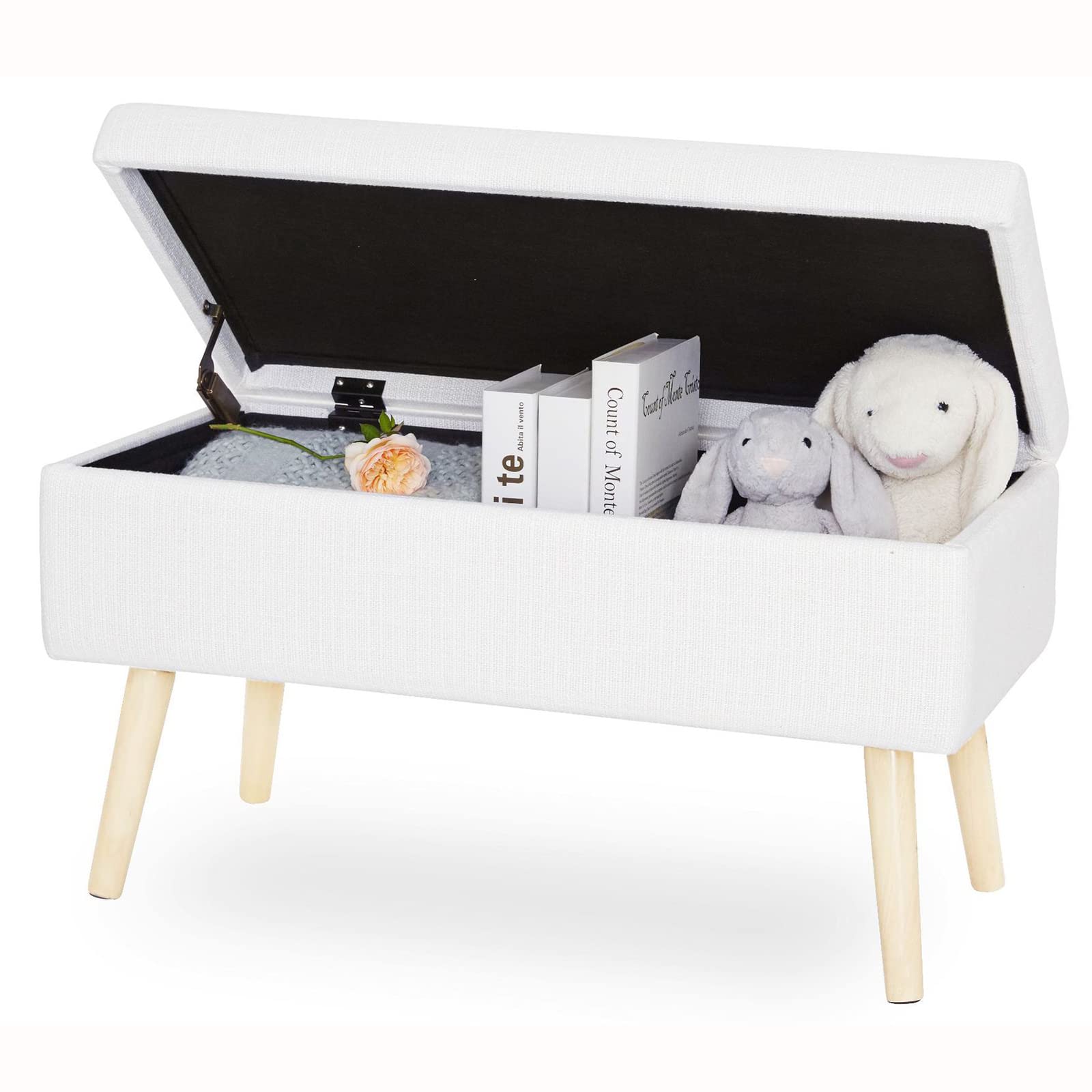 Modern Simple Storage Ottoman Bench - Premium Multifunctional Cotton Linen Upholstered Sofa Bench with Storage, White (80x39.5x42cm/31x16x17in) - Perfect for Bedroom, Living Room & Entryway Organization
