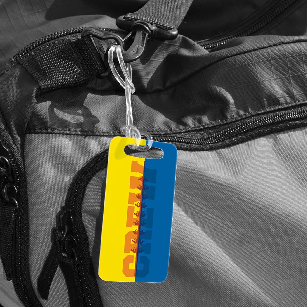 Custom Yellow Small Crew Luggage Tag with Water Reflection Design - Personalized Info on Back - Perfect for Travel, Suitcases & Backpacks