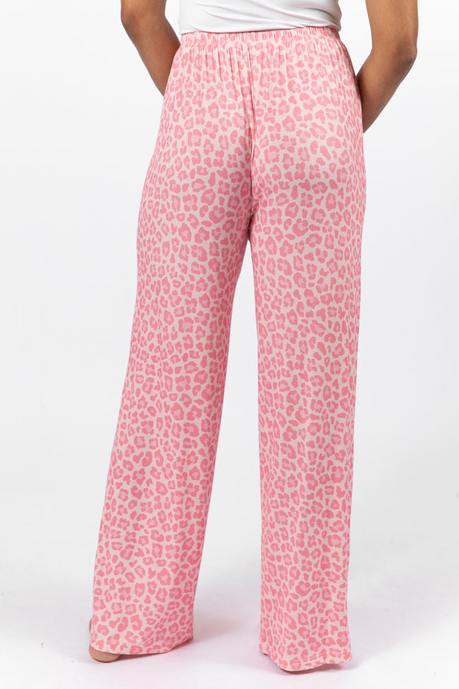 Sweet Dreams Pink Leopard Print Pajama Pants for Women - Cozy Sleepwear & Lounge Pants - Perfect for Bedtime, Relaxing at Home, and Gift Giving