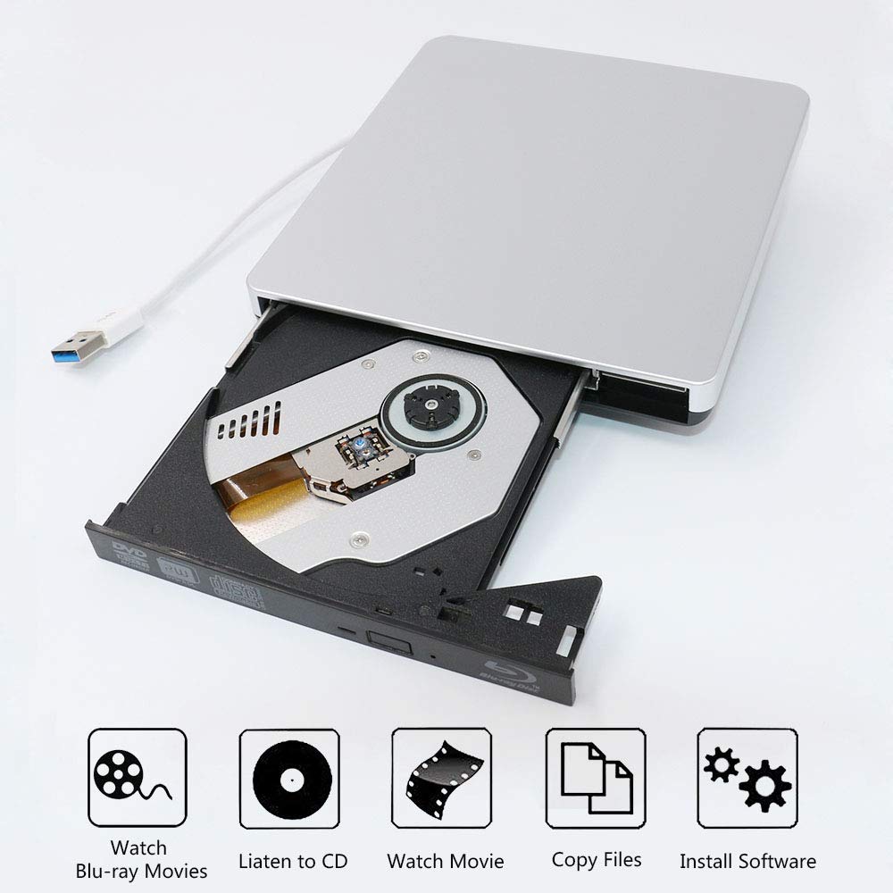 USB 3.0 External Blu Ray Drive - Portable DVD/CD Writer & 3D Blu-Ray Player Burner for PC, Laptop, Mac | Watch Movies, Burn Discs, Backup Data, Install Software
