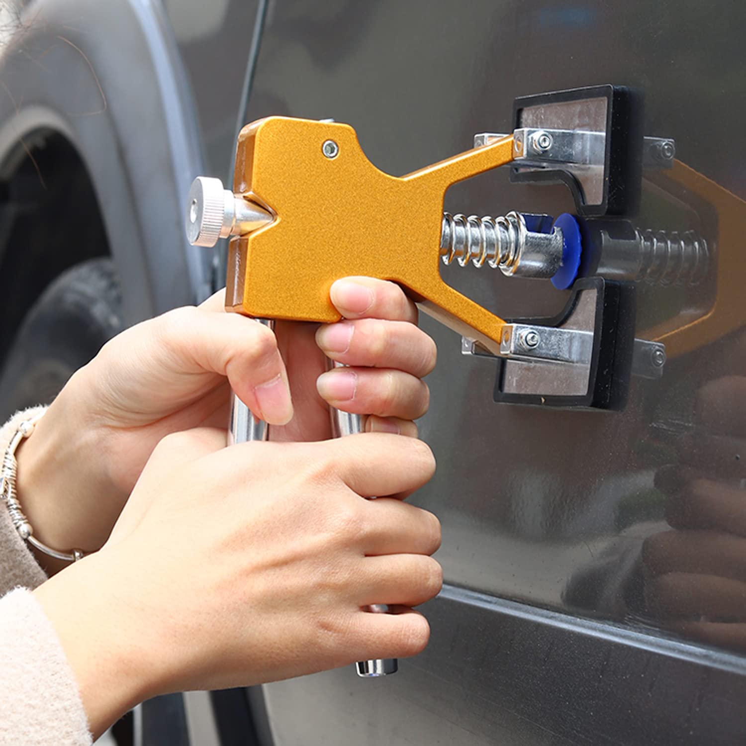 Paintless Dent Repair Kit - Car Dent Puller Tool for Auto Body, Motorcycle & Refrigerator | Professional Dent Removal Kit with Golden Lifter | Perfect for DIY Auto Repair, Home Appliance Maintenance & Motorcycle Dent Fixing