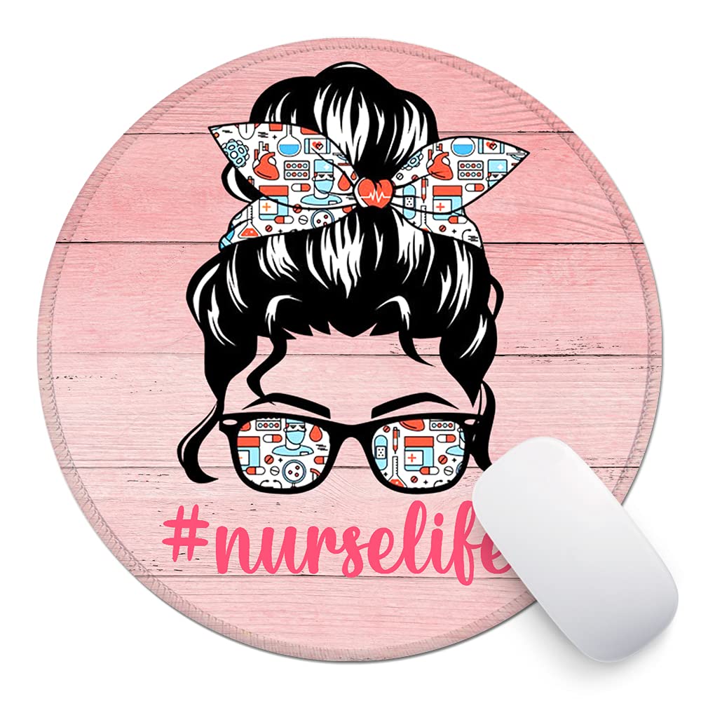 ZHANTUONE Nurse Life Round Mouse Pad - Non-Slip Rubber Base & Stitched Edges - Perfect Desk Accessory for Nurses, Office Workers & Students - Great Graduation, Birthday & Friendship Gift for Women, Besties & Daughters - Ideal for Home Office, Hospital Workstations & School Dorm Setups