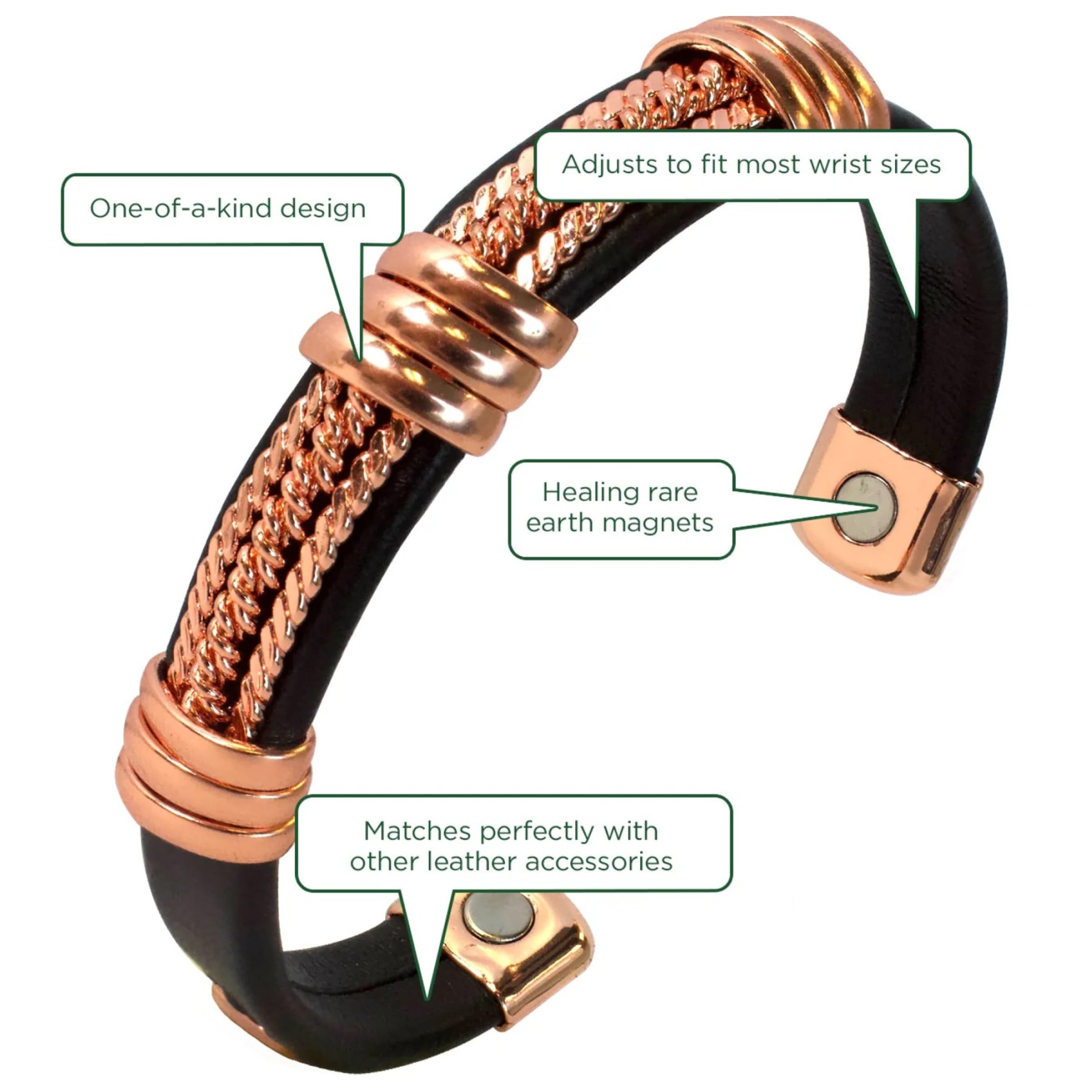 Real Copper & Leatherette Motorcycle Bracelet for Men & Women - Magnetic Biker Jewelry for Motorcycle Riders & Sports Enthusiasts - Perfect for Biker Events, Riding Gear & Casual Wear