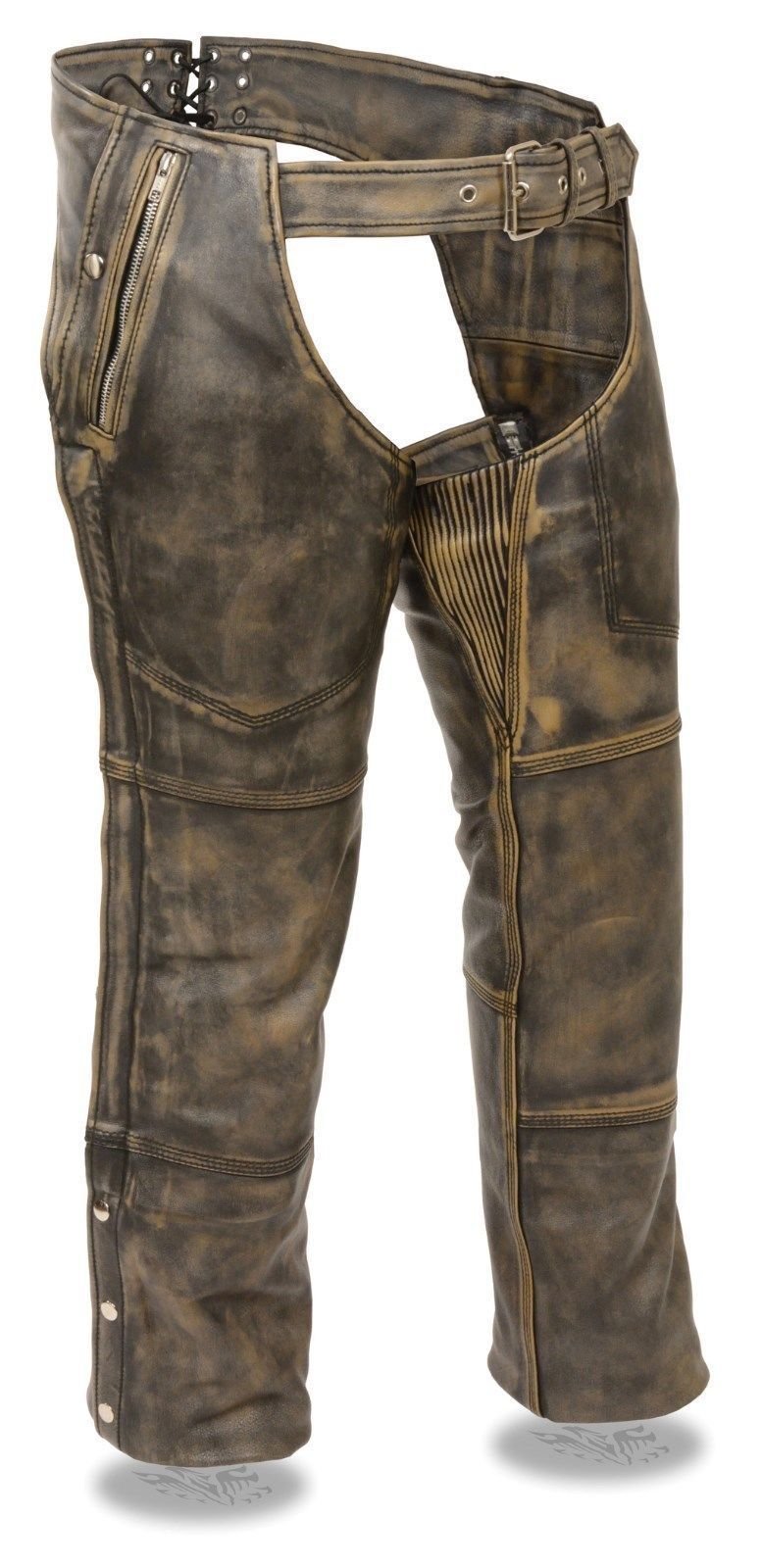 Men's Distressed Brown Leather Motorcycle Riding Chaps - Soft & Durable for Comfortable Long Rides - Perfect for Bikers, Harley Davidson Riders & Motorcycle Enthusiasts