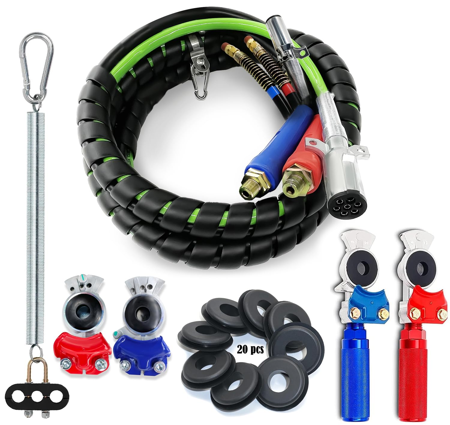 TORQUE 12 FT 3-in-1 ABS Power Air Line Kit with Gladhands, Seals & Tender Spring - Heavy Duty Semi Truck Air Hose Accessories for Tractor Trailer (TR813212) - Ideal for Brake System Repairs & Fleet Maintenance