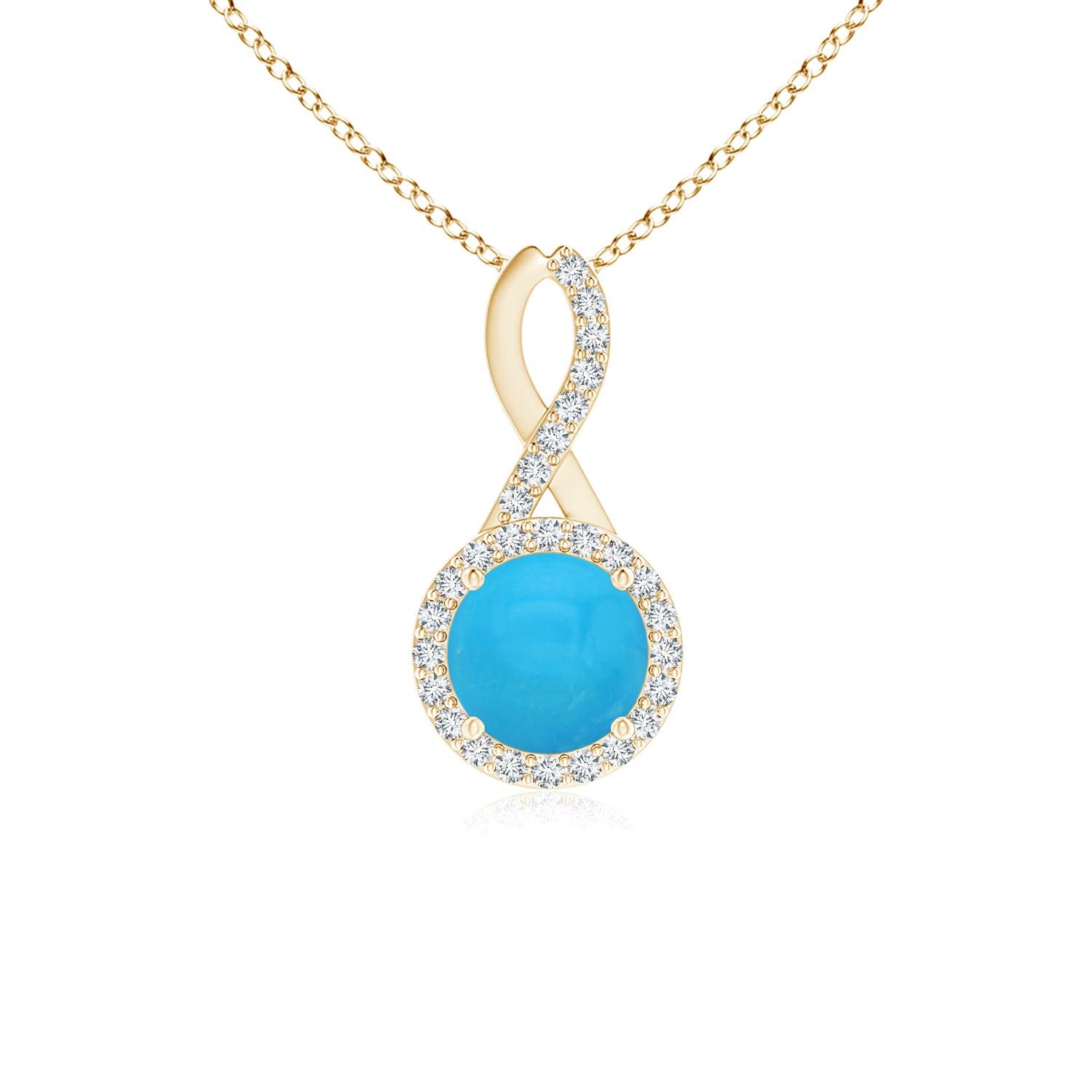Angara Natural Turquoise Halo Solitaire Pendant Necklace for Women - 14K Solid Gold Jewelry | Perfect Gift for Birthday, Anniversary & Special Occasions | Elegant Necklace for Weddings, Parties & Everyday Wear
