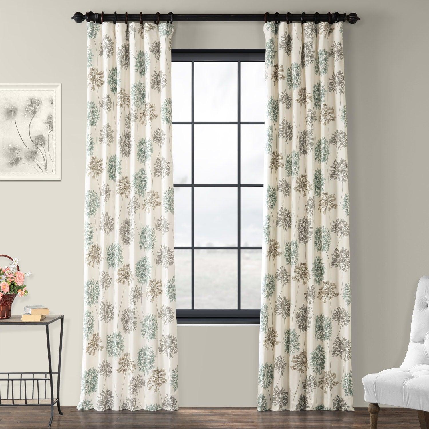 Allium Blue Grey Floral Printed Cotton Blackout Curtains for Bedroom & Living Room - Elegant Window Treatment for Light Control & Privacy