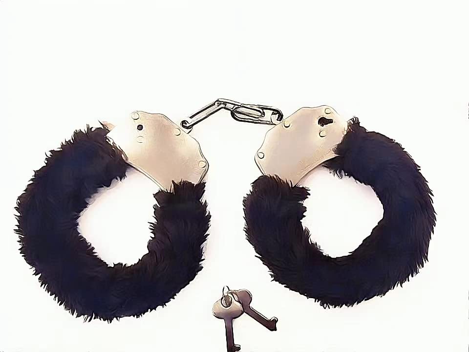 KOLOKA Soft Plush Toy Handcuffs - Fun Dress Up Costume Accessories for Halloween, Cosplay & Role Play Parties (Black) - Perfect for Adult Games, Bachelorette Parties & Themed Events
