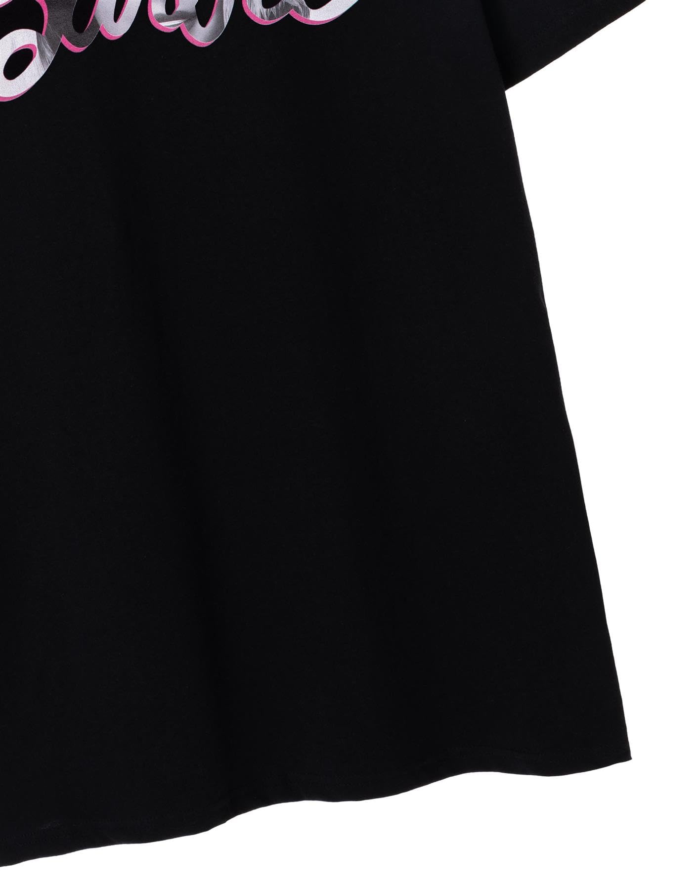 Barbie Women's Short Sleeve Graphic T-Shirt - Classic White & Pink Logo on Black Oversized Tee | Cute Doll Inspired Apparel for Casual Wear, Cosplay & Barbie Fans Collection