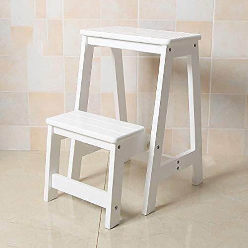 **Wooden Step Stool for Kitchen - Foldable High Stool with Non-Slip Feet, Multi-Purpose Ladder Stool for Adults & Kids (White) - Perfect for Reaching Cabinets, Shelves, and Home Organization**