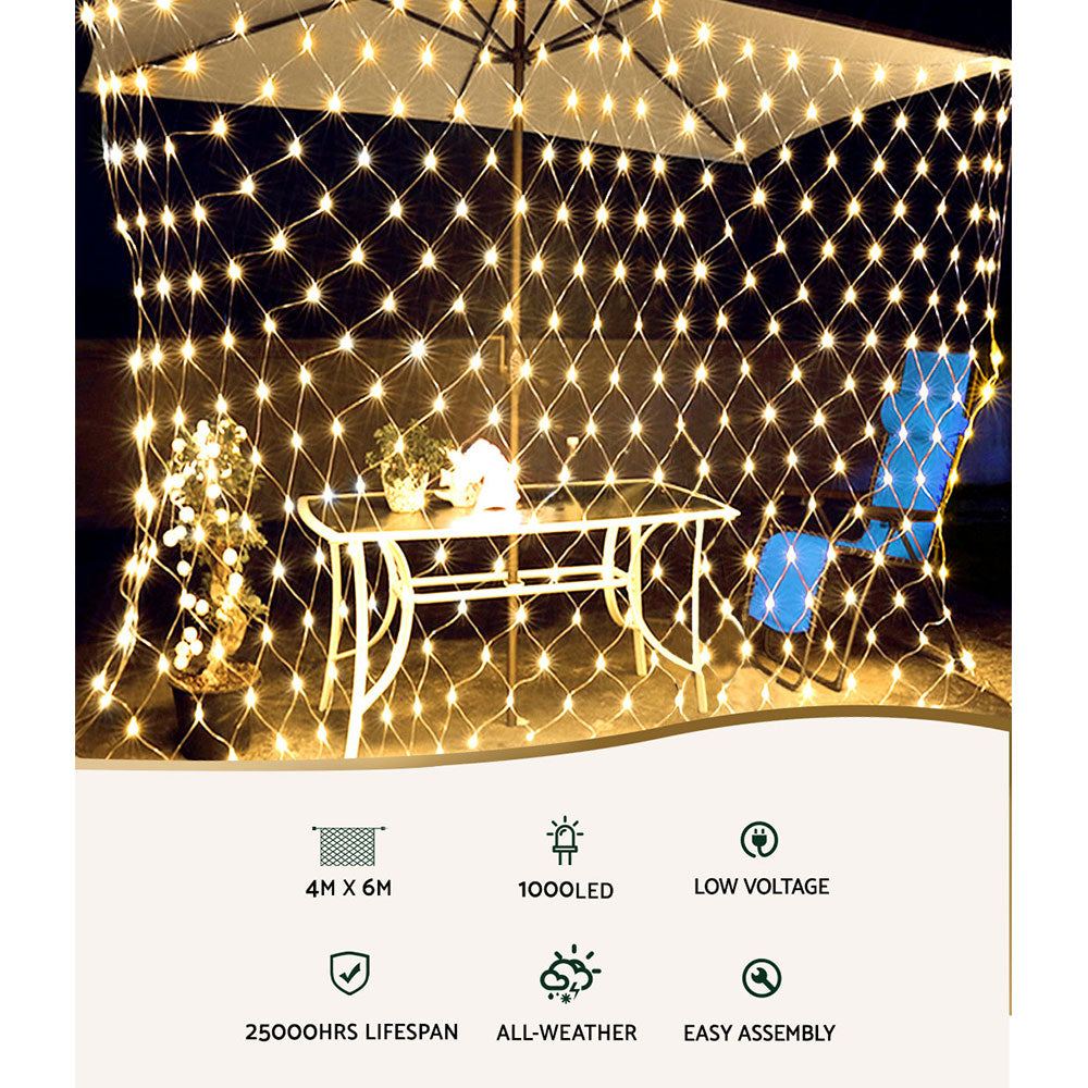1000 LED Christmas Lights 4m x 6m Net String Lights - Warm White Outdoor/Indoor Holiday Decorations for Trees, Windows, and Parties
