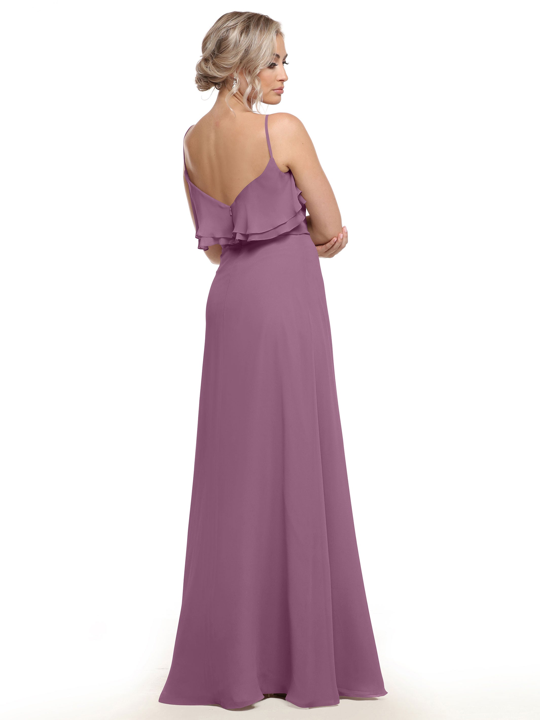 Elegant Ruffled Neckline Chiffon Bridesmaid Dress - Perfect for Weddings, Formal Events & Special Occasions